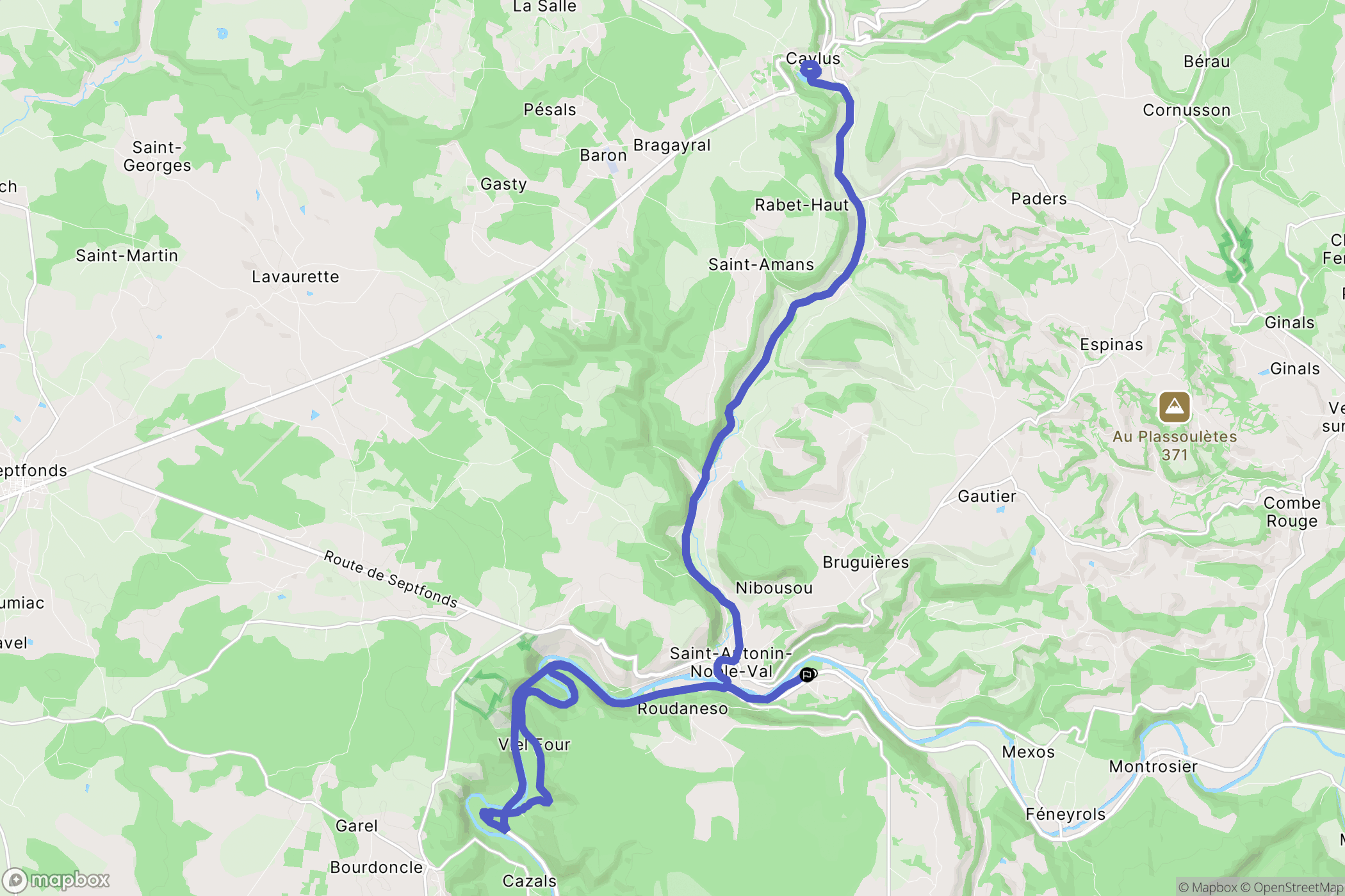 Saint-Antonin-Noble-Val : carte du parcours de randonnée - France