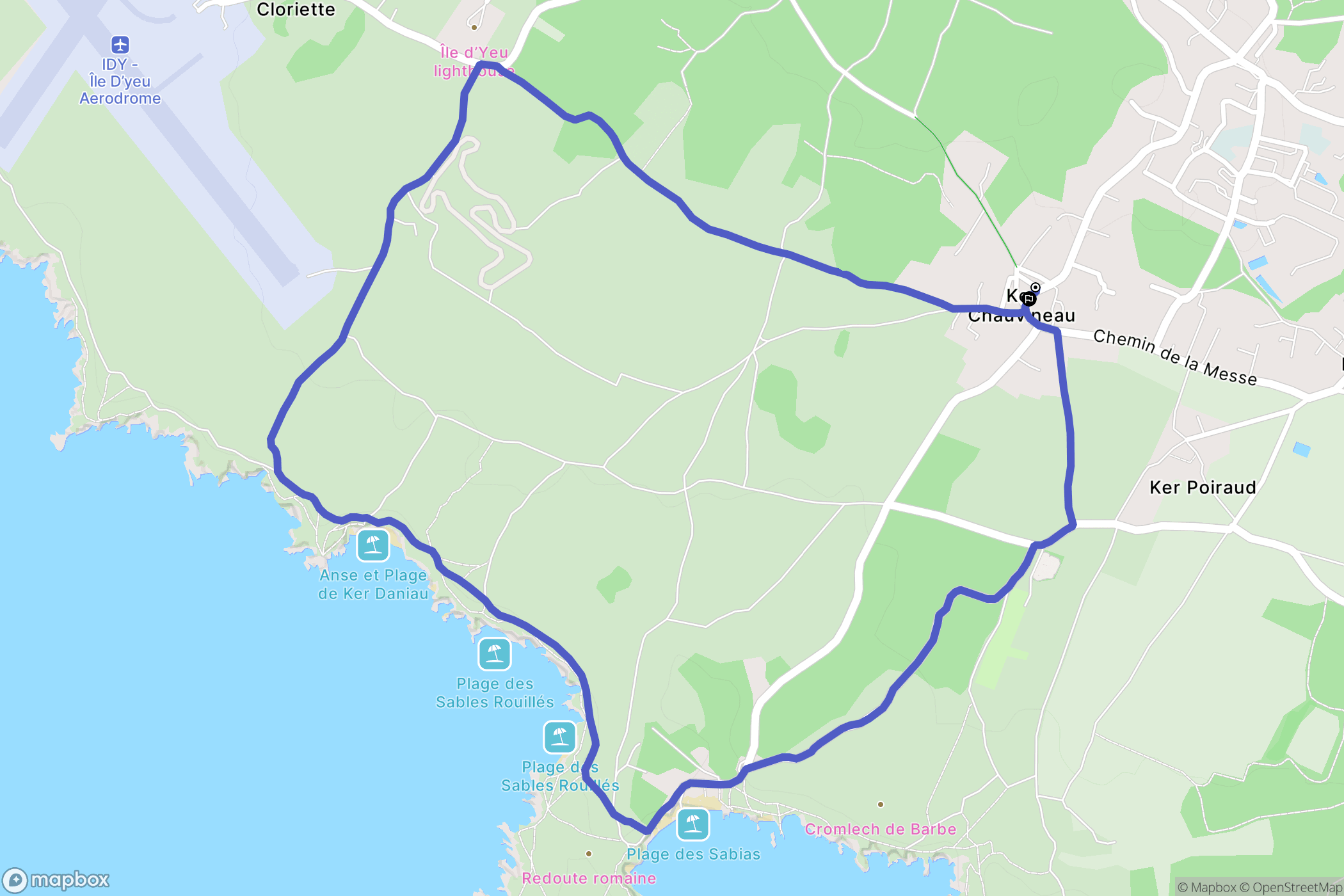 L'Île-d'Yeu : carte du parcours de randonnée - France