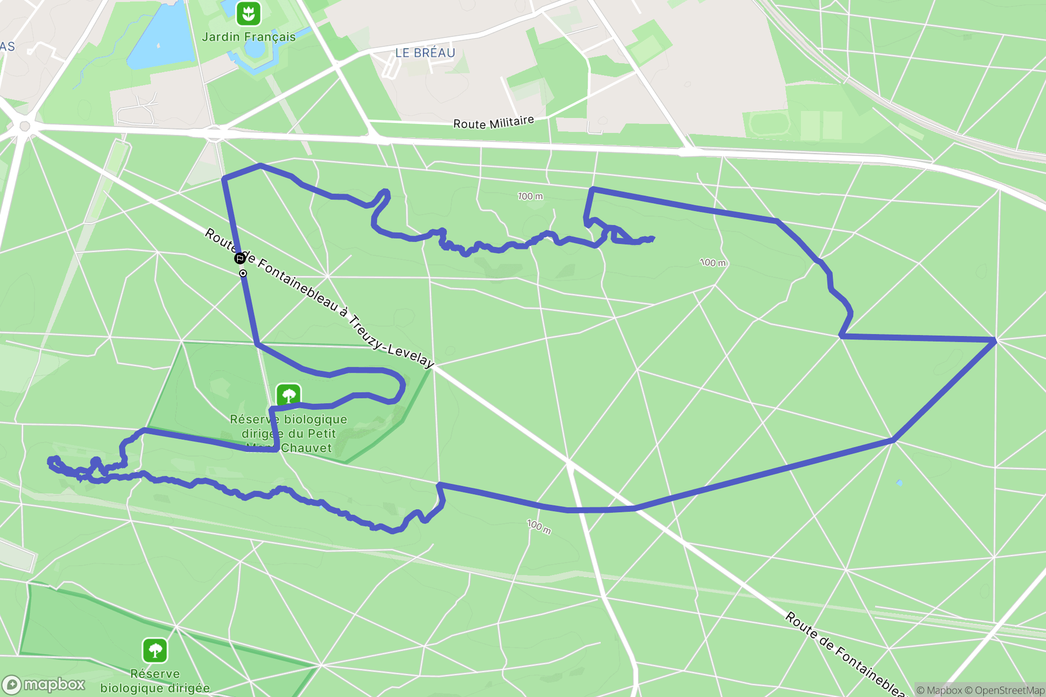 Fontainebleau : carte du parcours de randonnée - France