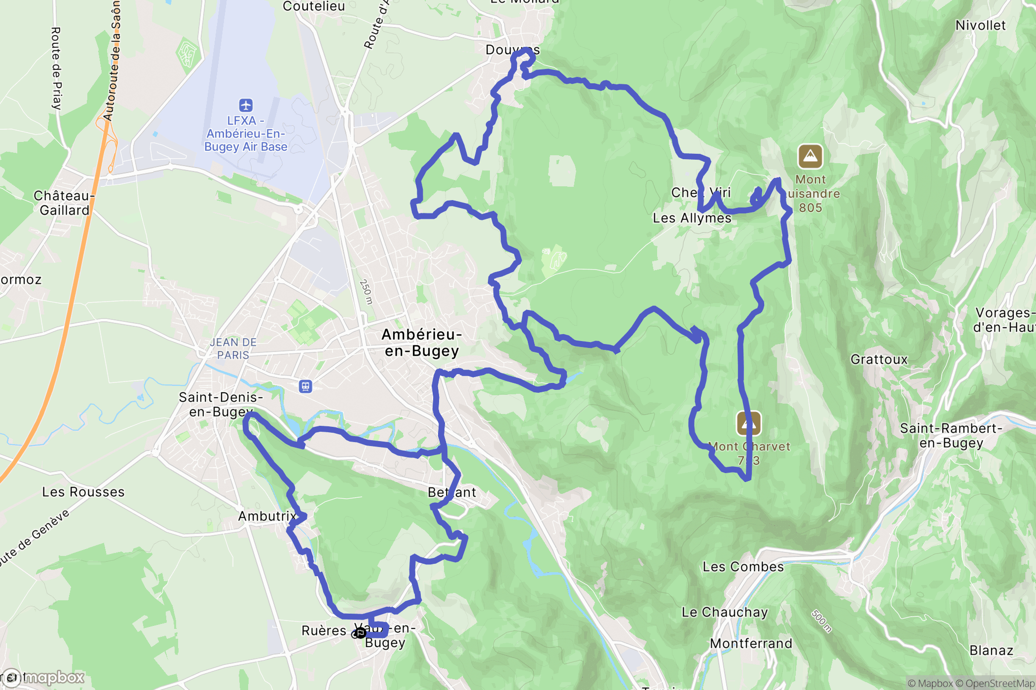 Vaux-en-Bugey : carte du parcours de randonnée - France