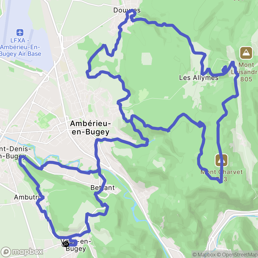 Vaux-en-Bugey : carte du parcours de randonnée - France