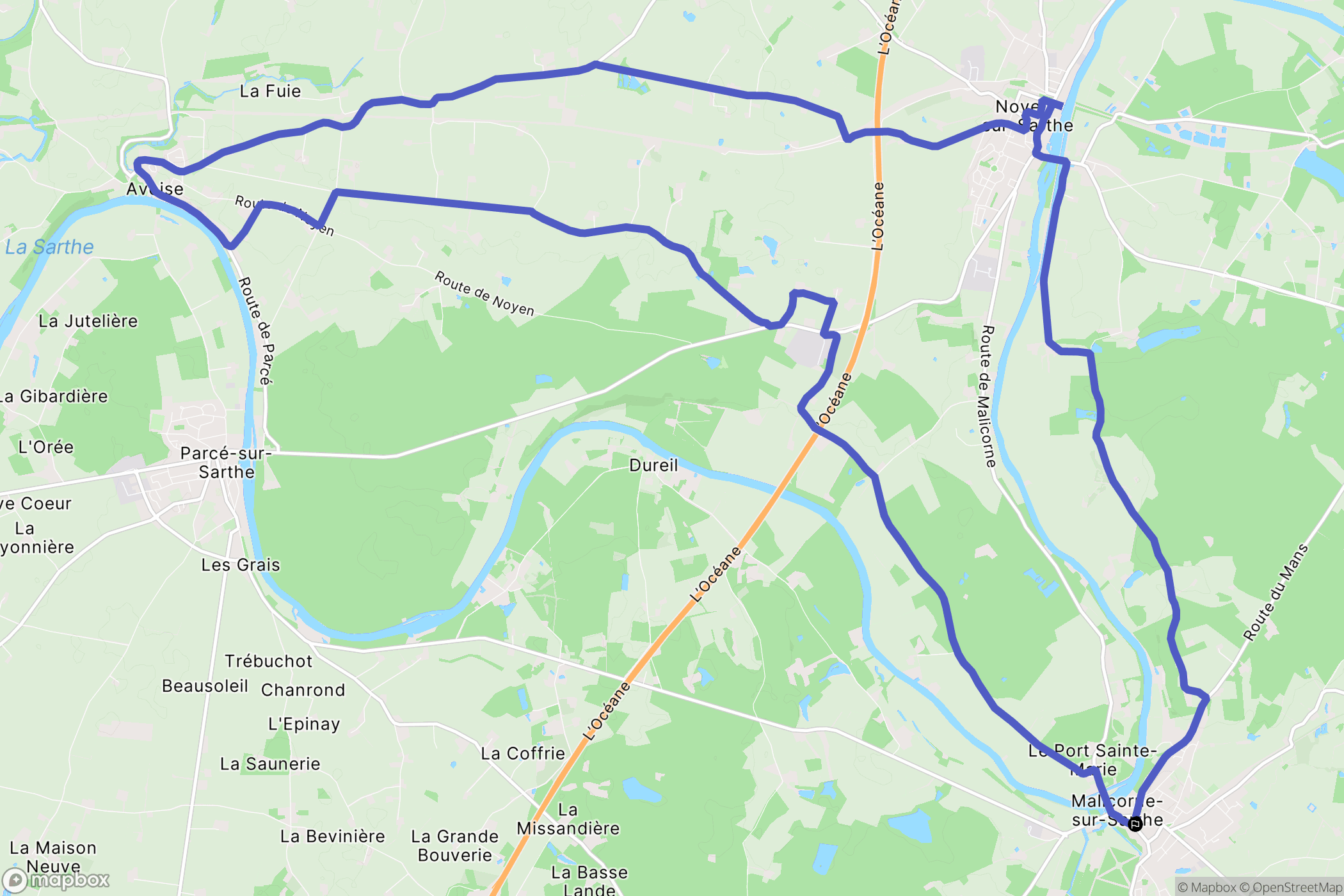 Malicorne-sur-Sarthe : carte du parcours de randonnée - France
