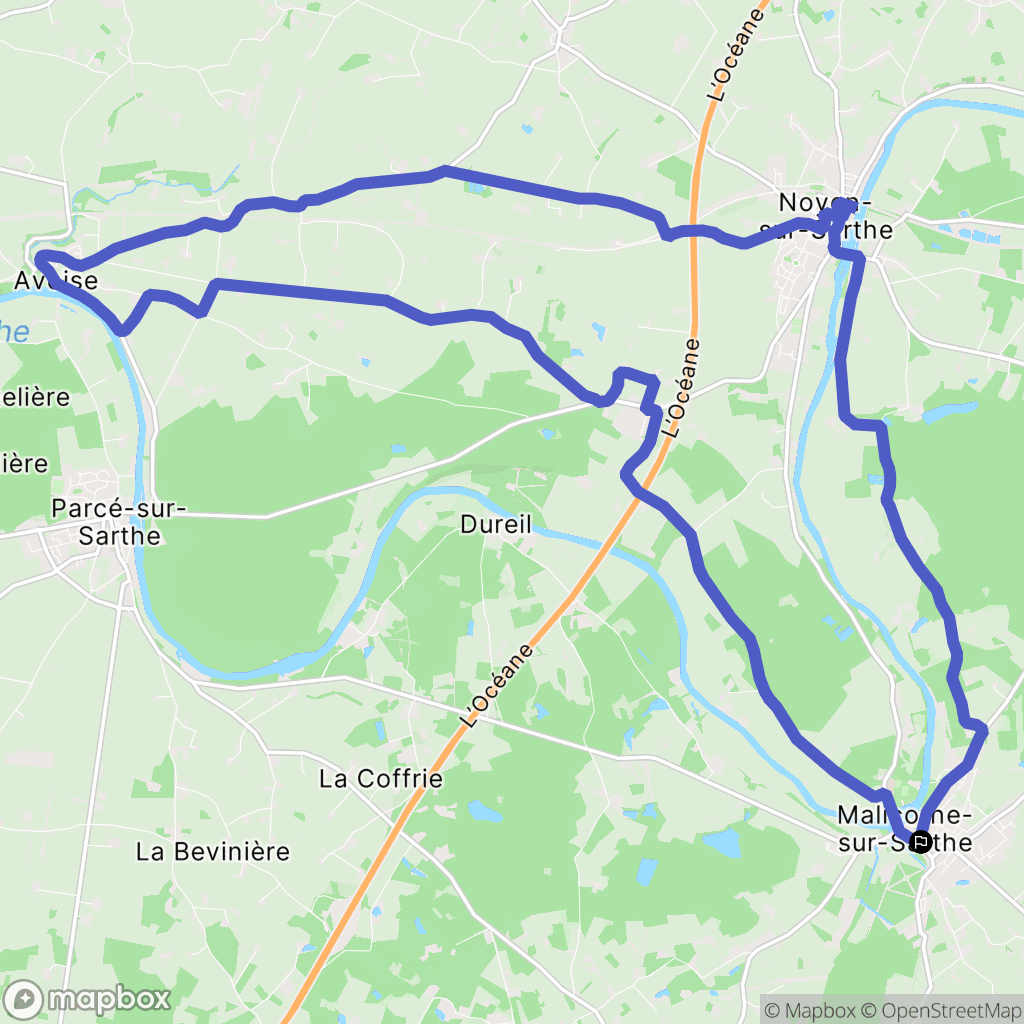Malicorne-sur-Sarthe : carte du parcours de randonnée - France
