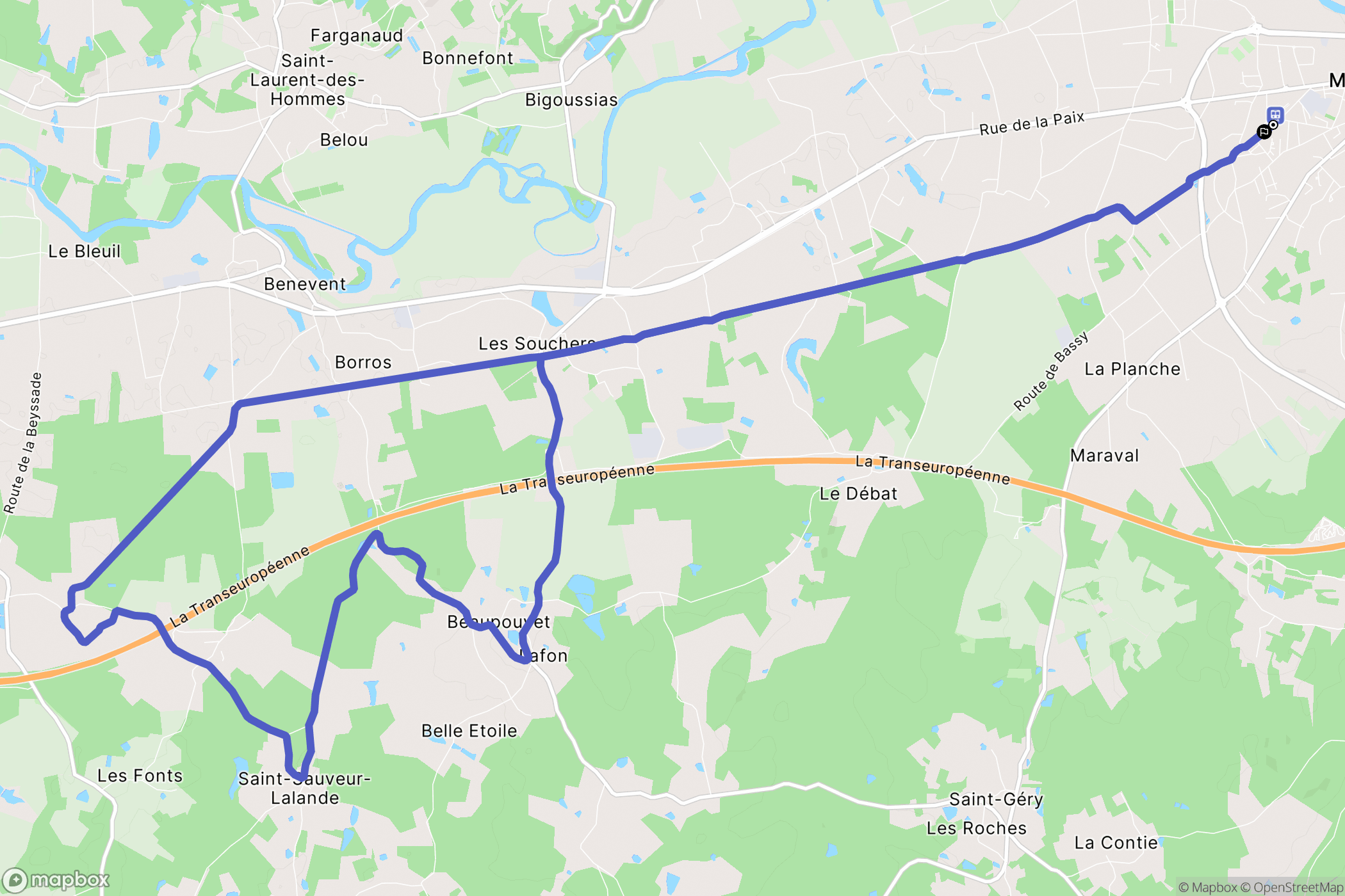 Mussidan : carte du parcours de randonnée - France