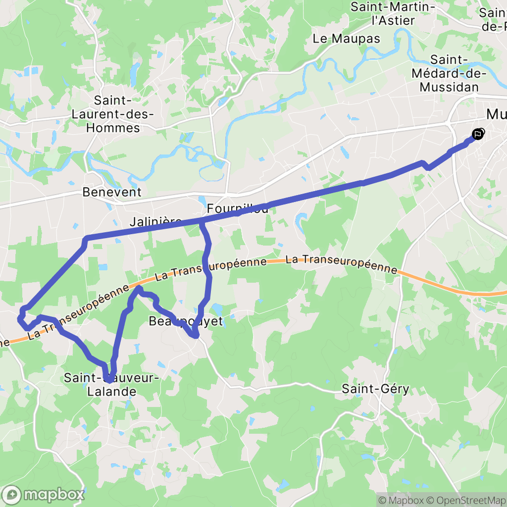 Mussidan : carte du parcours de randonnée - France
