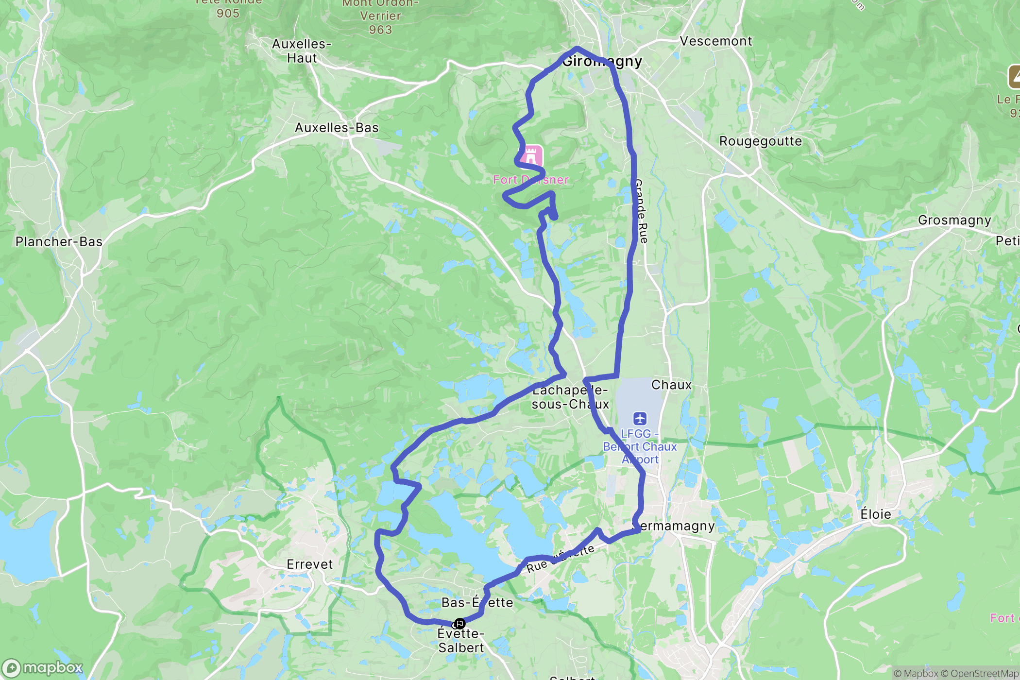 Évette-Salbert : carte du parcours de randonnée - France