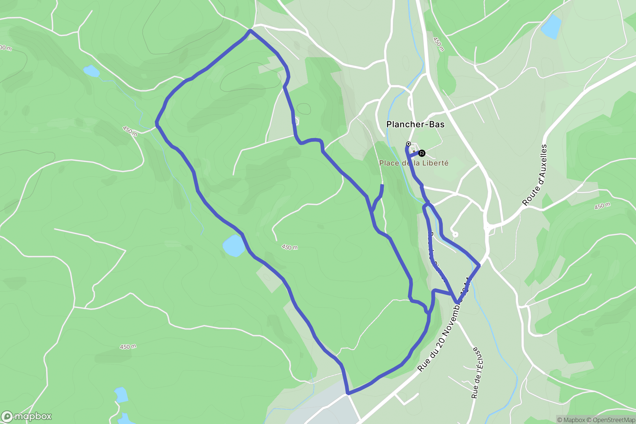 Plancher-Bas : carte du parcours de randonnée - France