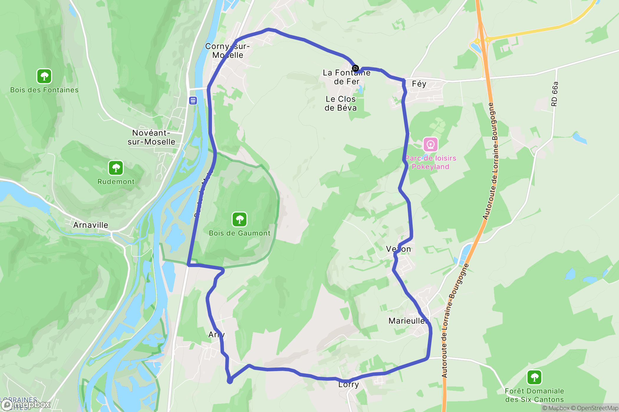 Corny-sur-Moselle : carte du parcours de randonnée - France