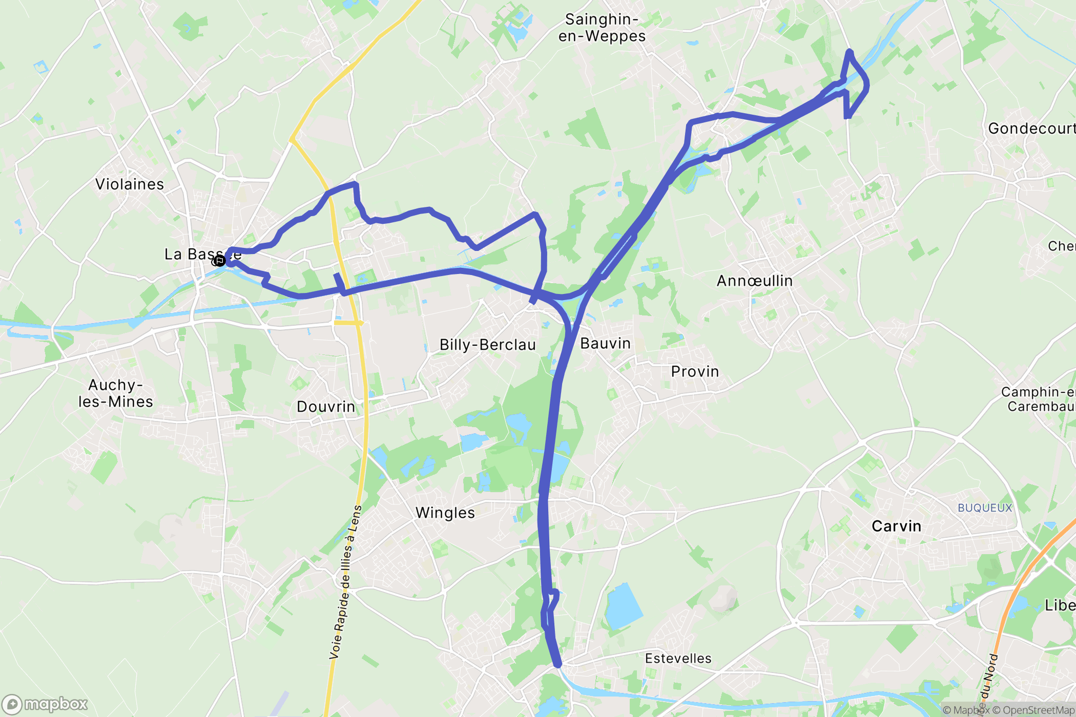 La Bassée : carte du parcours de randonnée - France