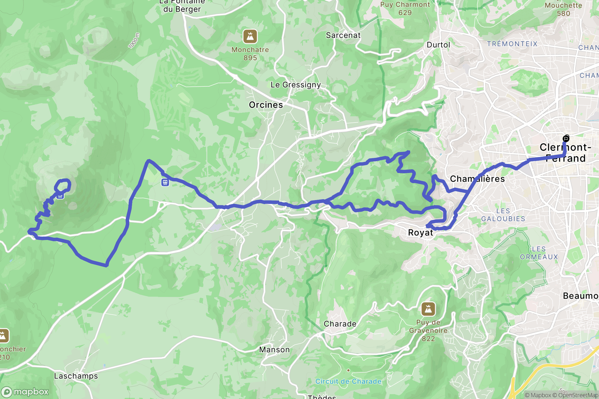 Clermont-Ferrand : carte du parcours de randonnée - France