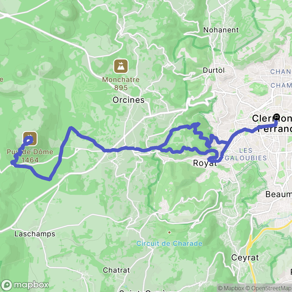 Clermont-Ferrand : carte du parcours de randonnée - France