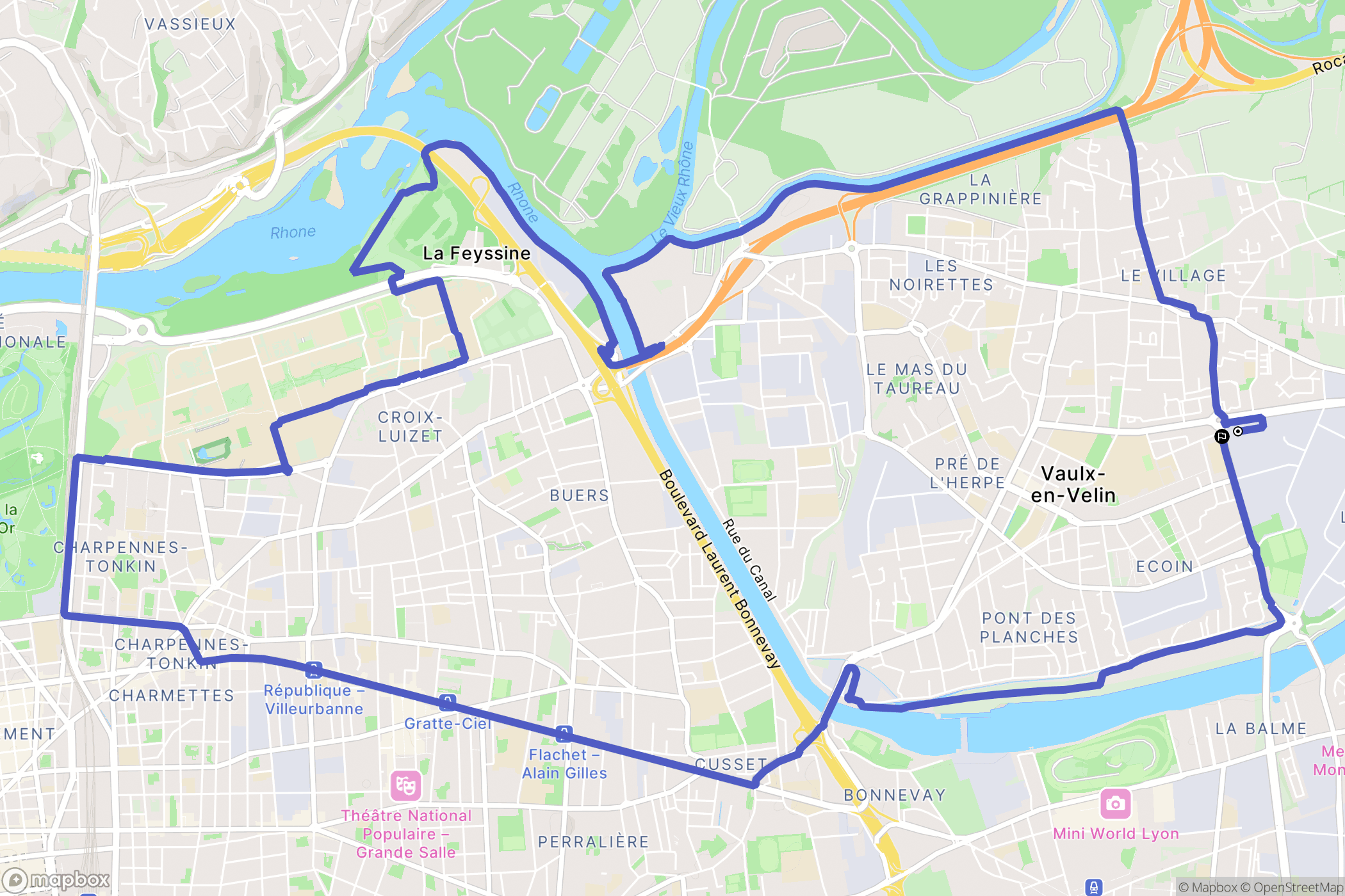 Vaulx-en-Velin : carte du parcours de randonnée - France