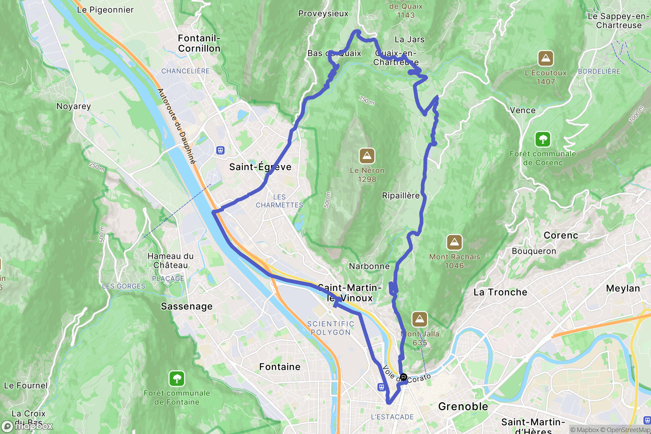 Grenoble : carte du parcours de randonnée - France