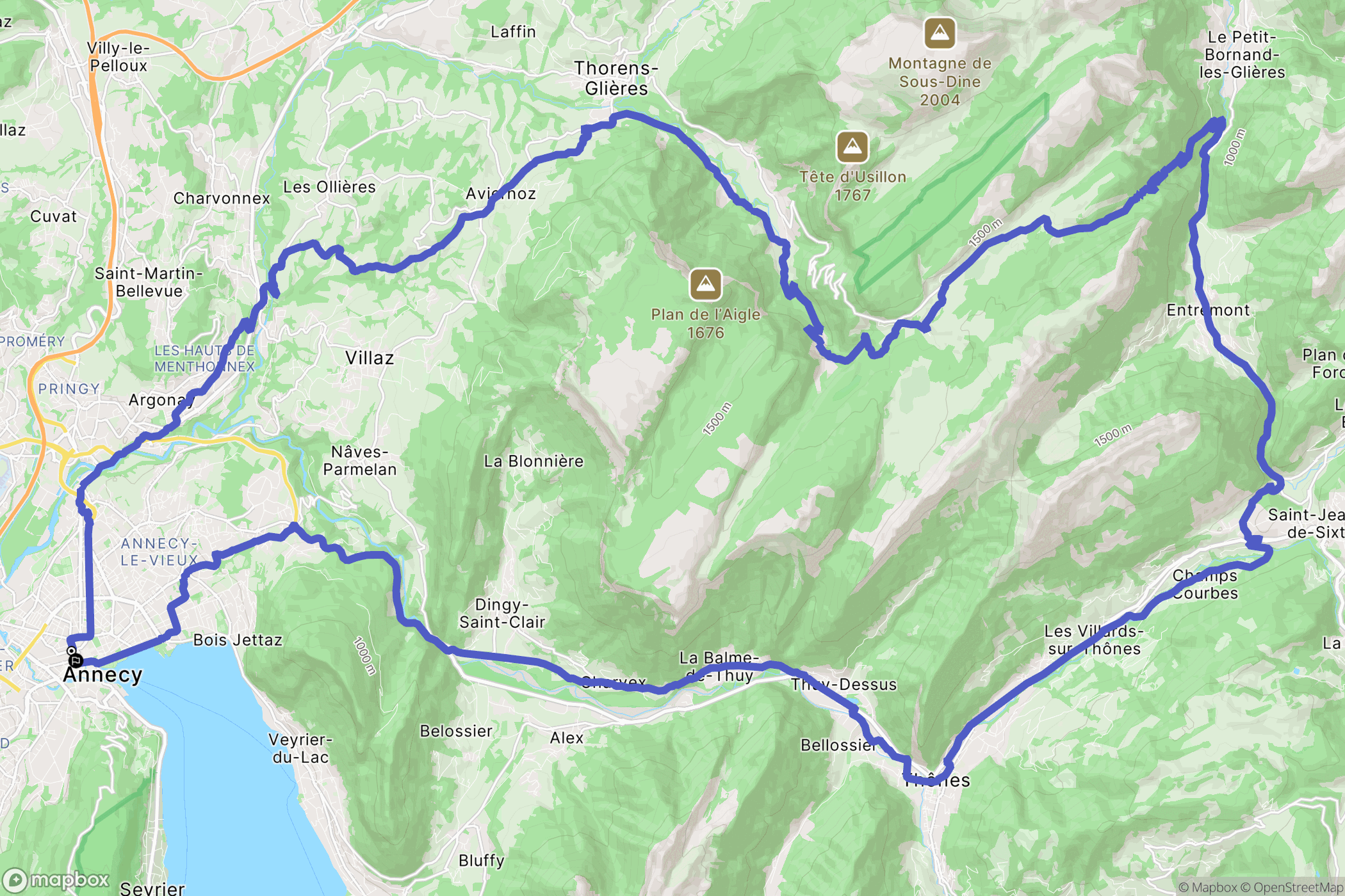 Annecy : carte du parcours de randonnée - France