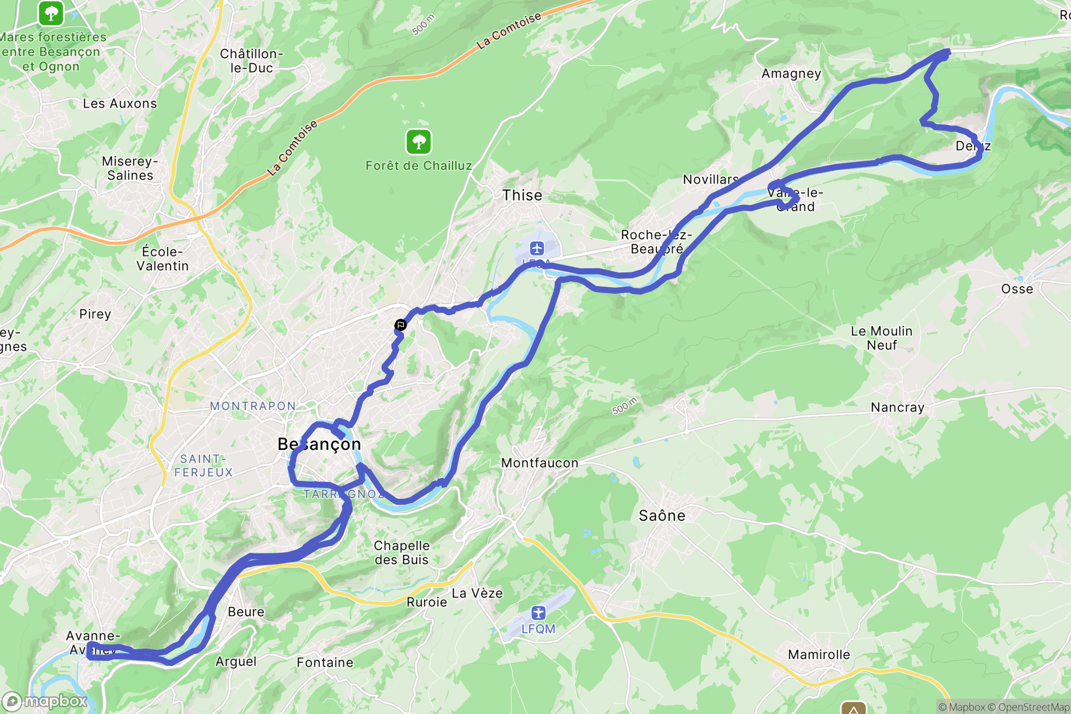 Besançon : carte du parcours de randonnée - France