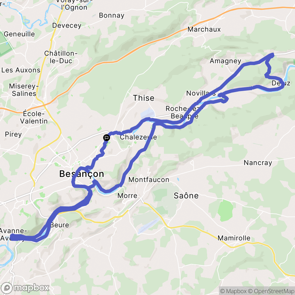 Besançon : carte du parcours de randonnée - France