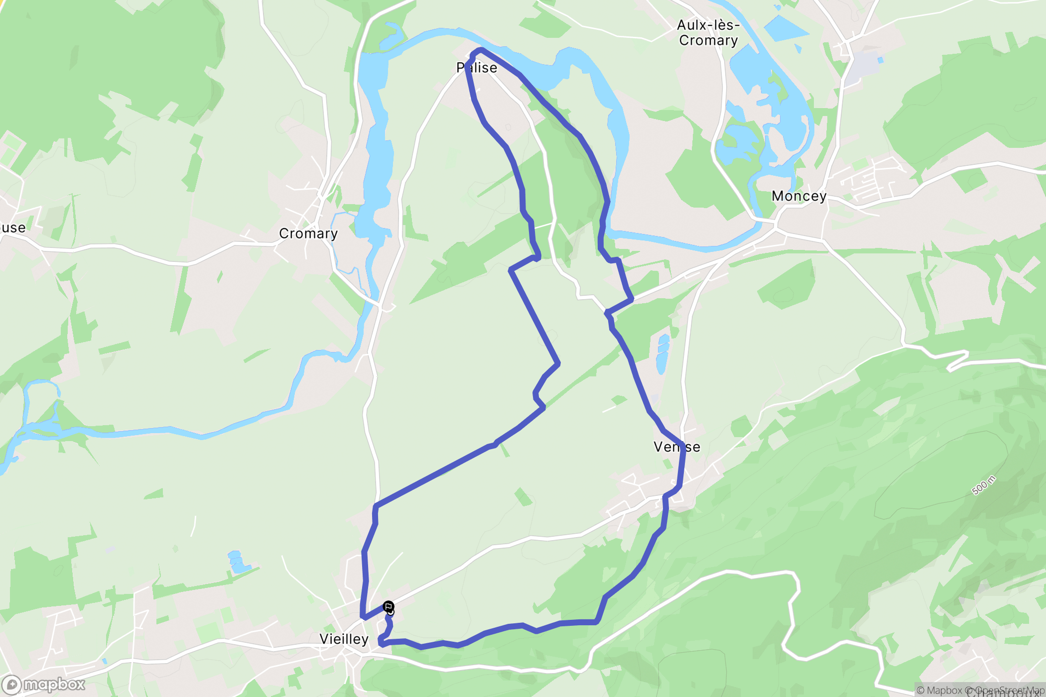 Vieilley : carte du parcours de randonnée - France