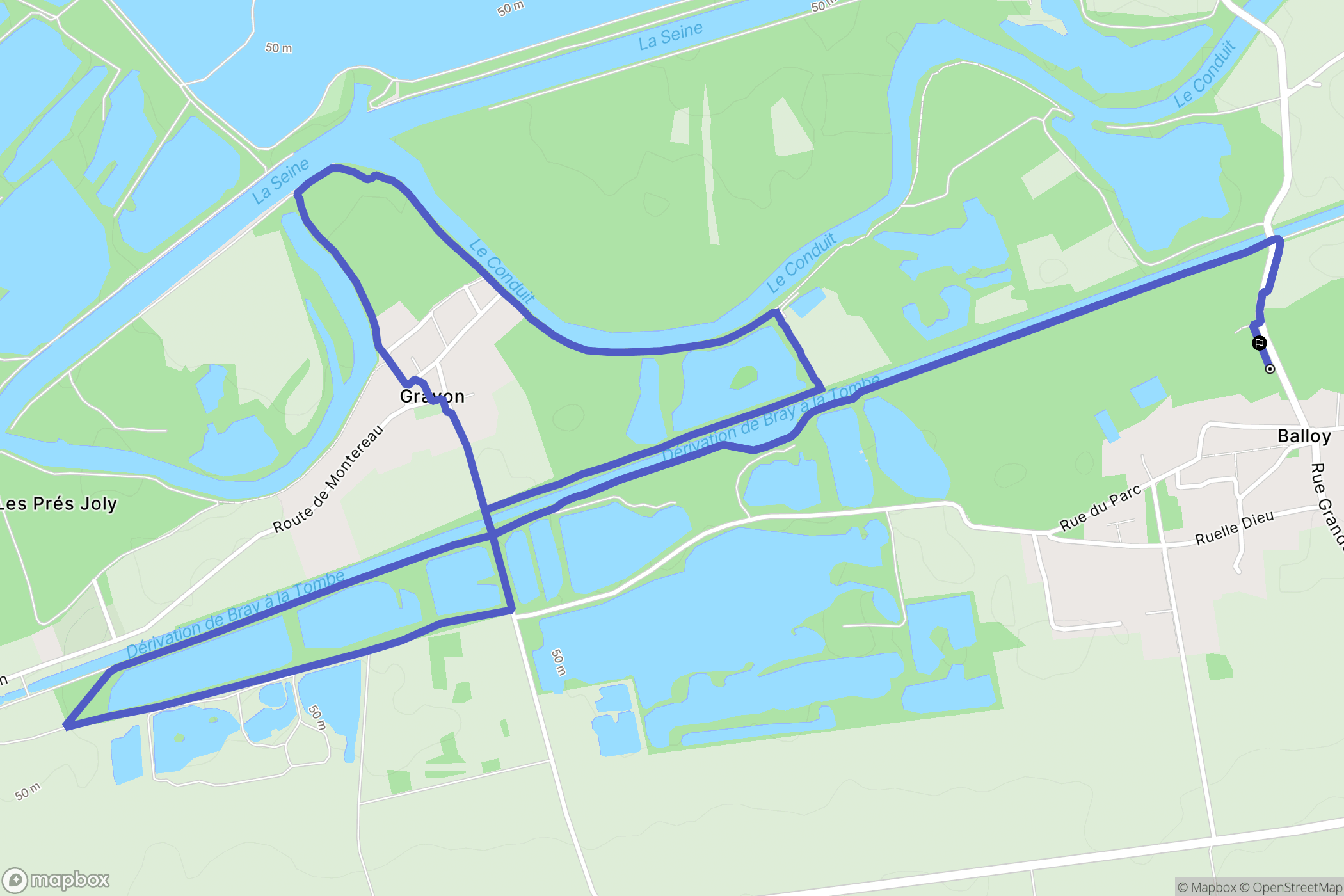 Balloy : carte du parcours de randonnée - France