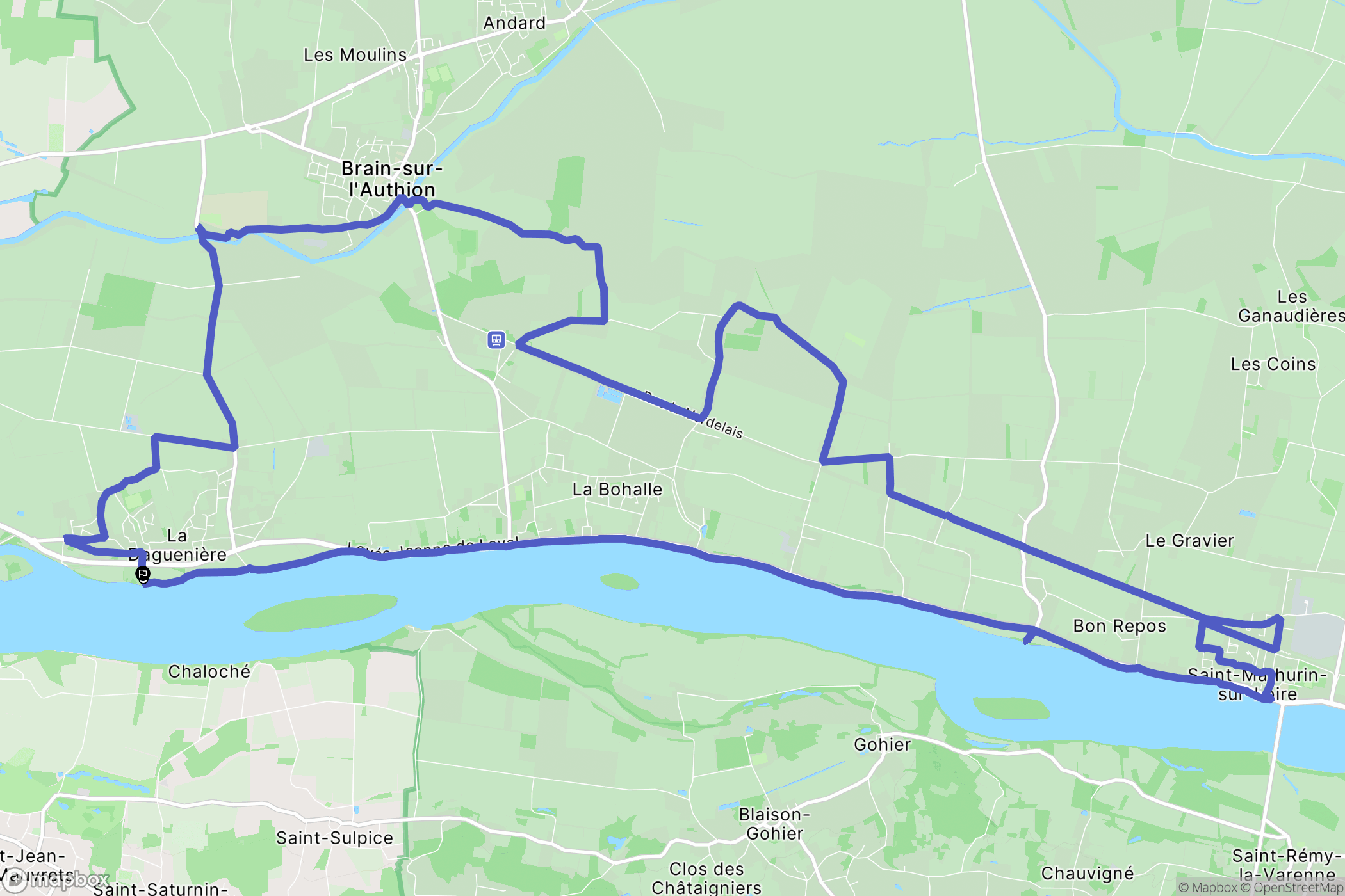 Loire-Authion : carte du parcours de randonnée - France