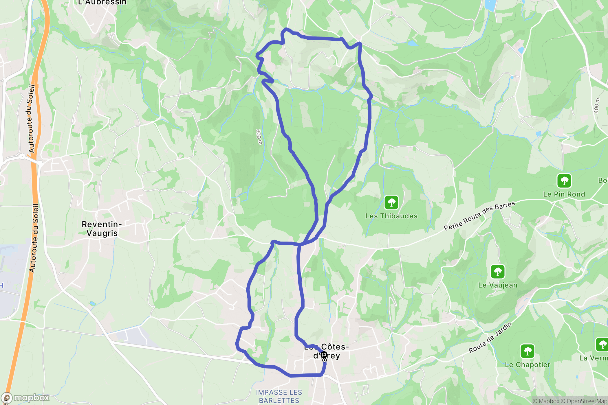 Les Côtes-d'Arey : carte du parcours de randonnée - France
