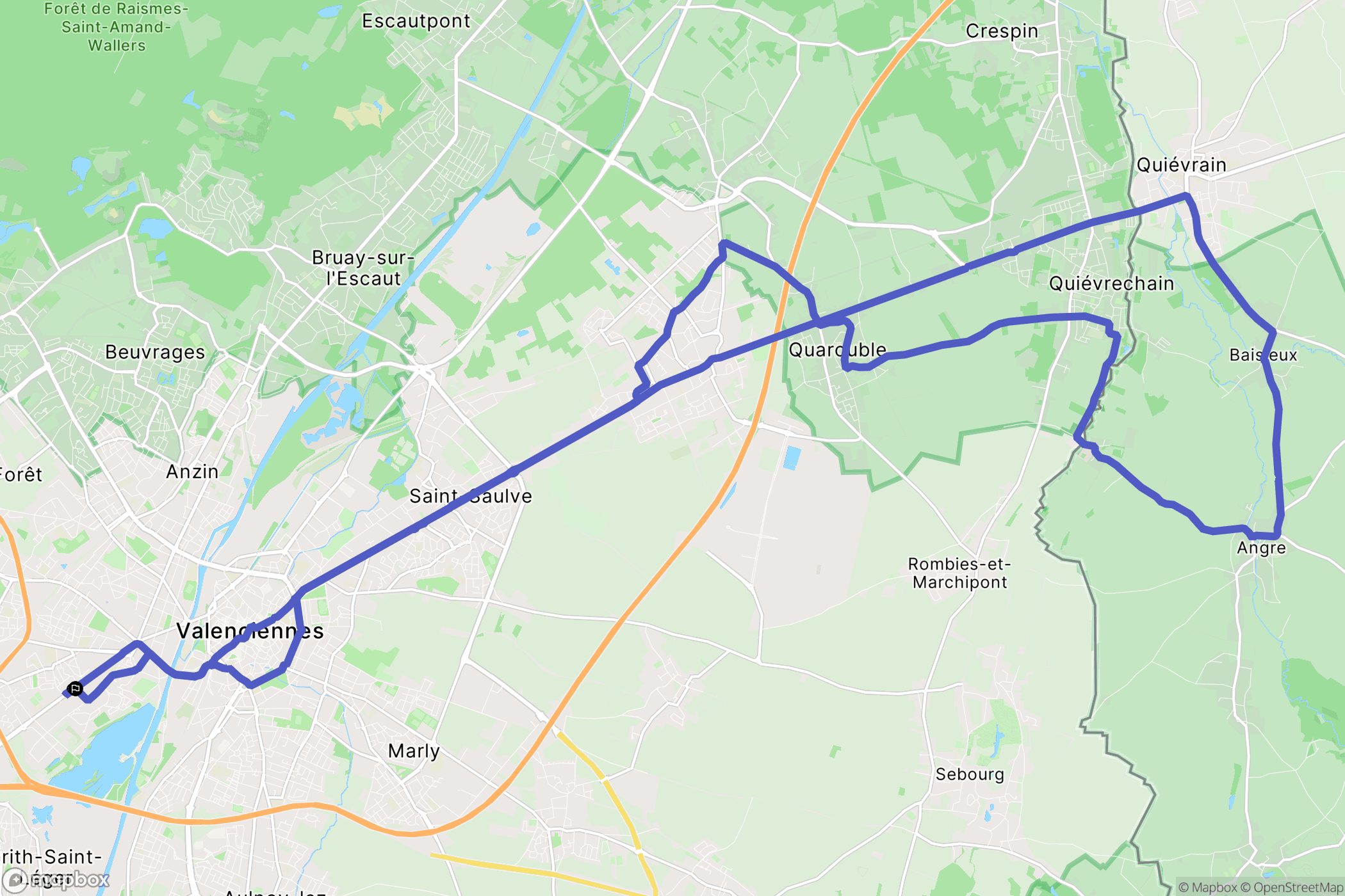 Valenciennes : carte du parcours de randonnée - France