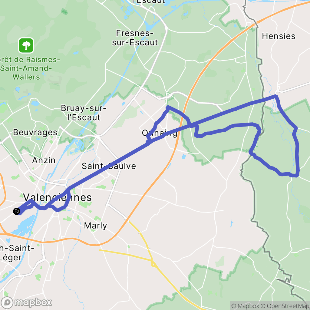 Valenciennes : carte du parcours de randonnée - France