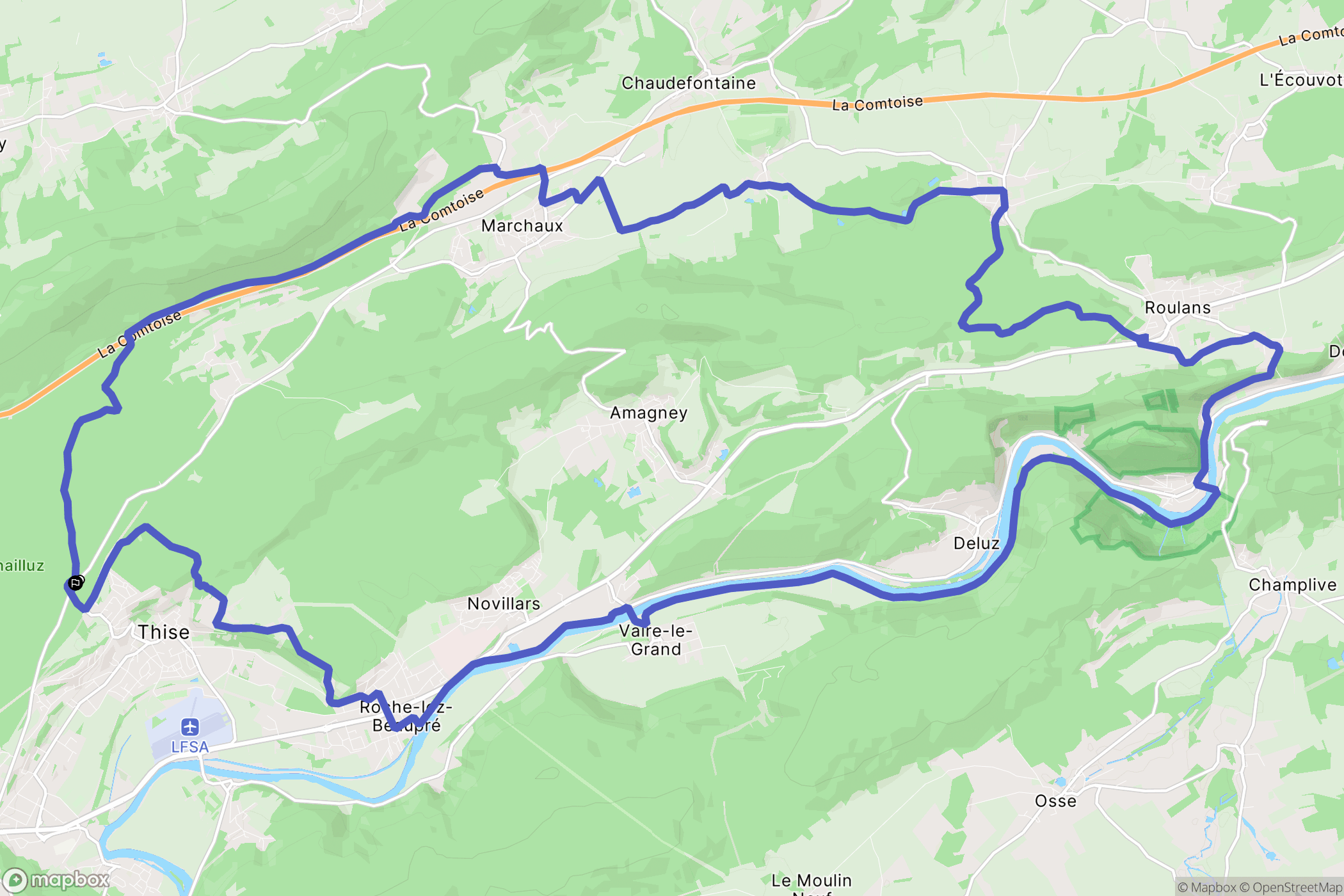 Besançon : carte du parcours de randonnée - France