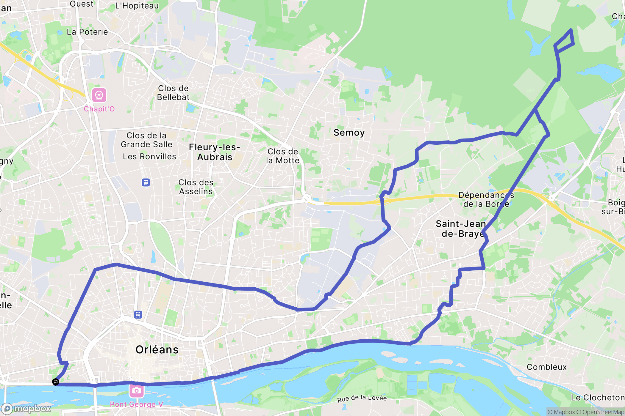 Orléans : carte du parcours de randonnée - France
