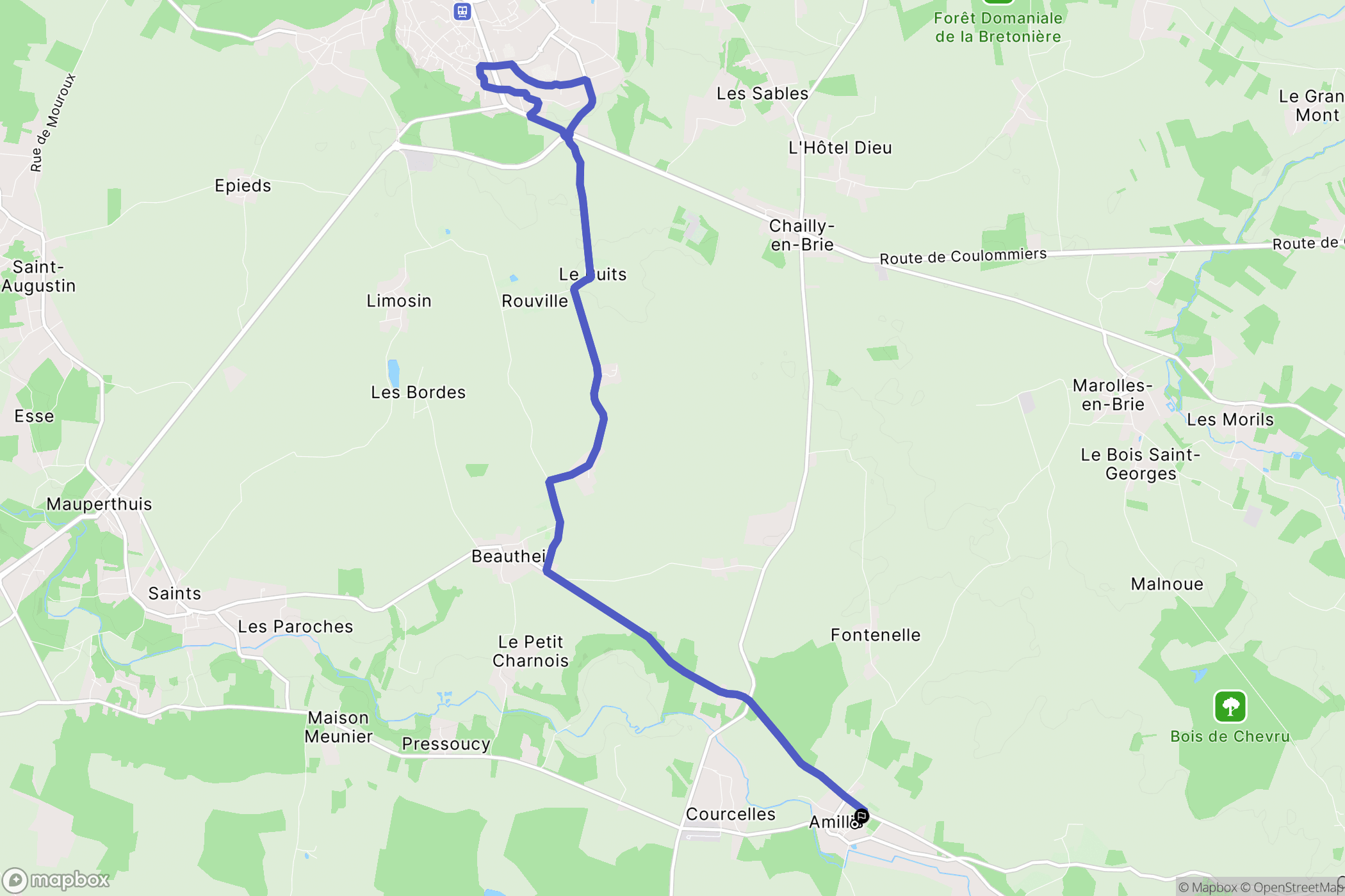 Amillis : carte du parcours de randonnée - France