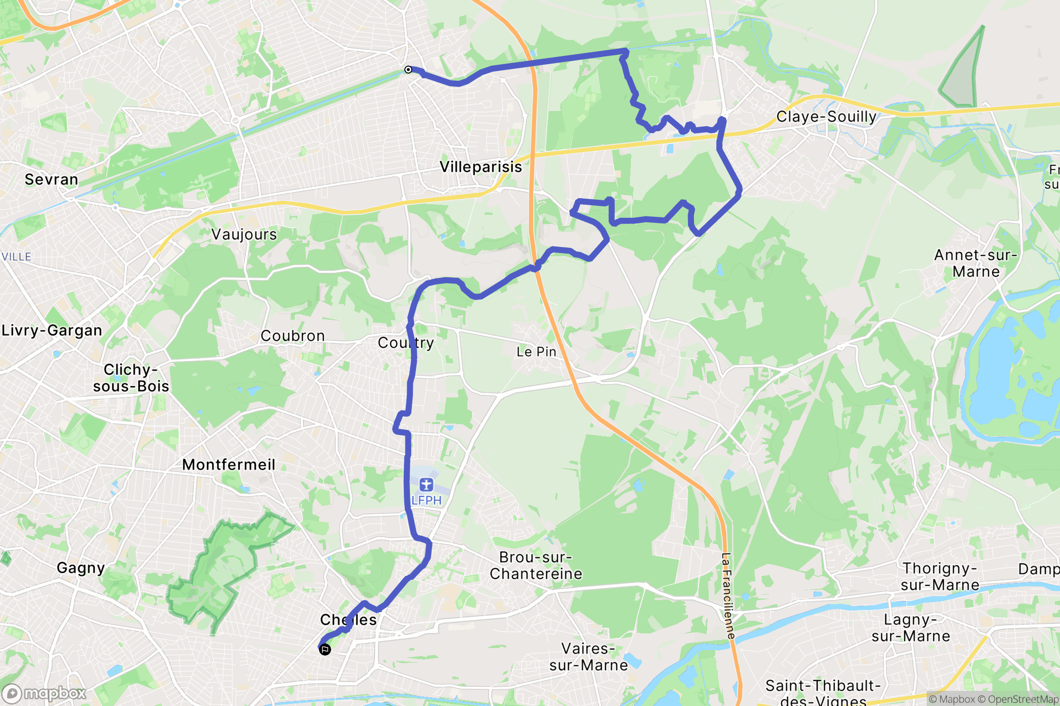 Villeparisis : carte du parcours de randonnée - France
