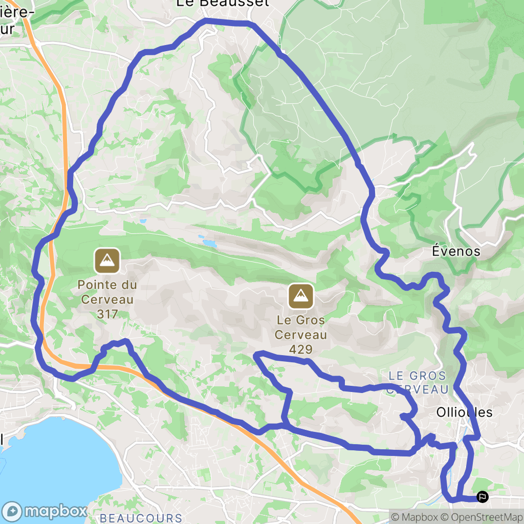 Ollioules : carte du parcours de randonnée - France