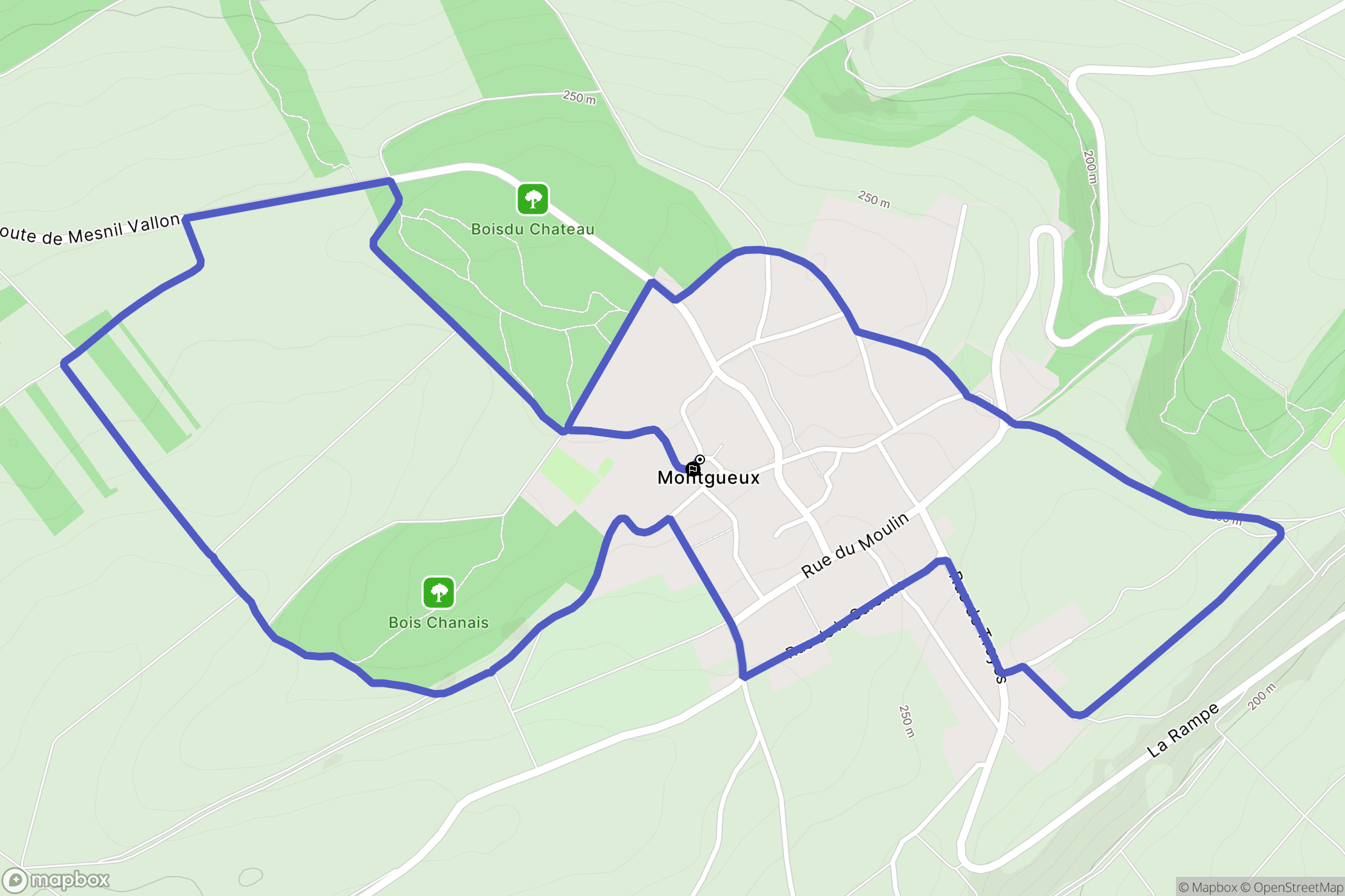 Montgueux : carte du parcours de randonnée - France