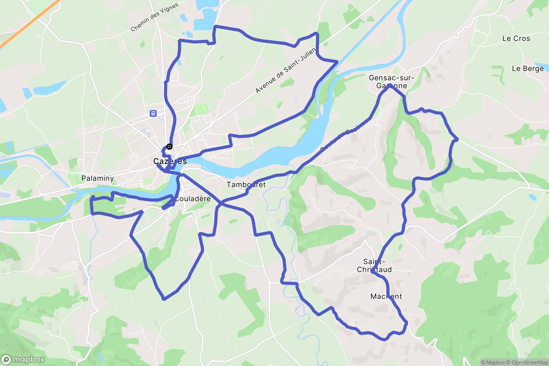 Cazères : carte du parcours de randonnée - France