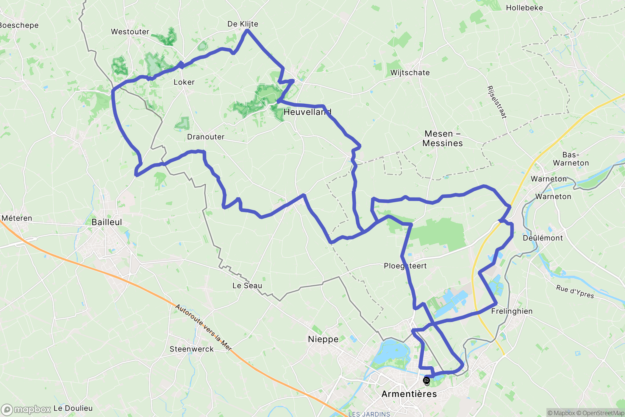 Armentières : carte du parcours de randonnée - France