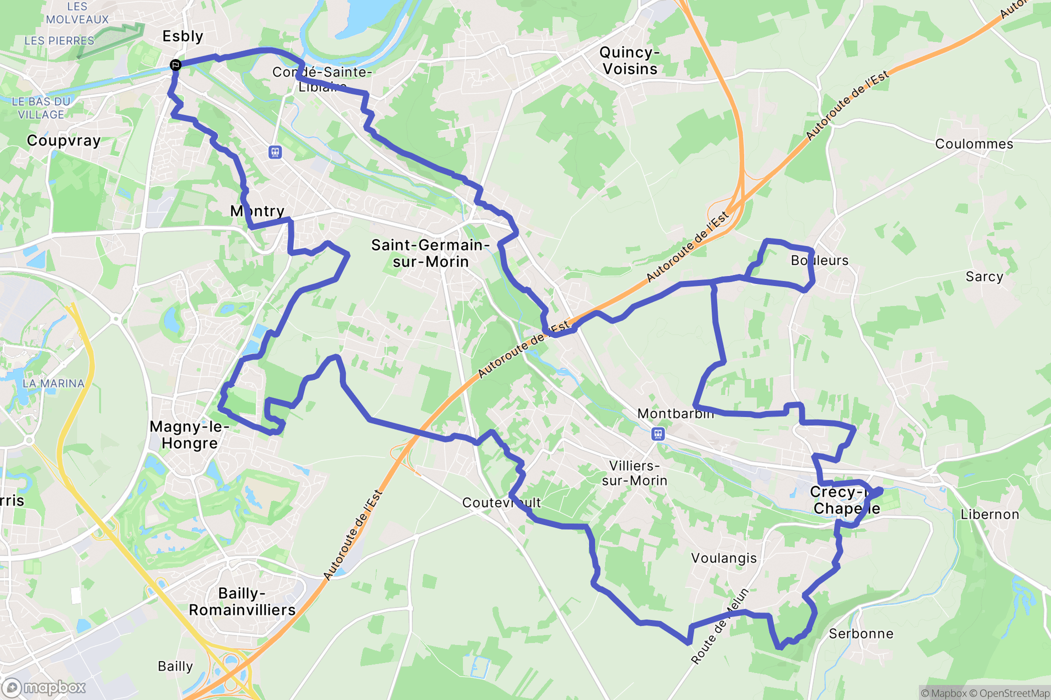 Esbly : carte du parcours de randonnée - France