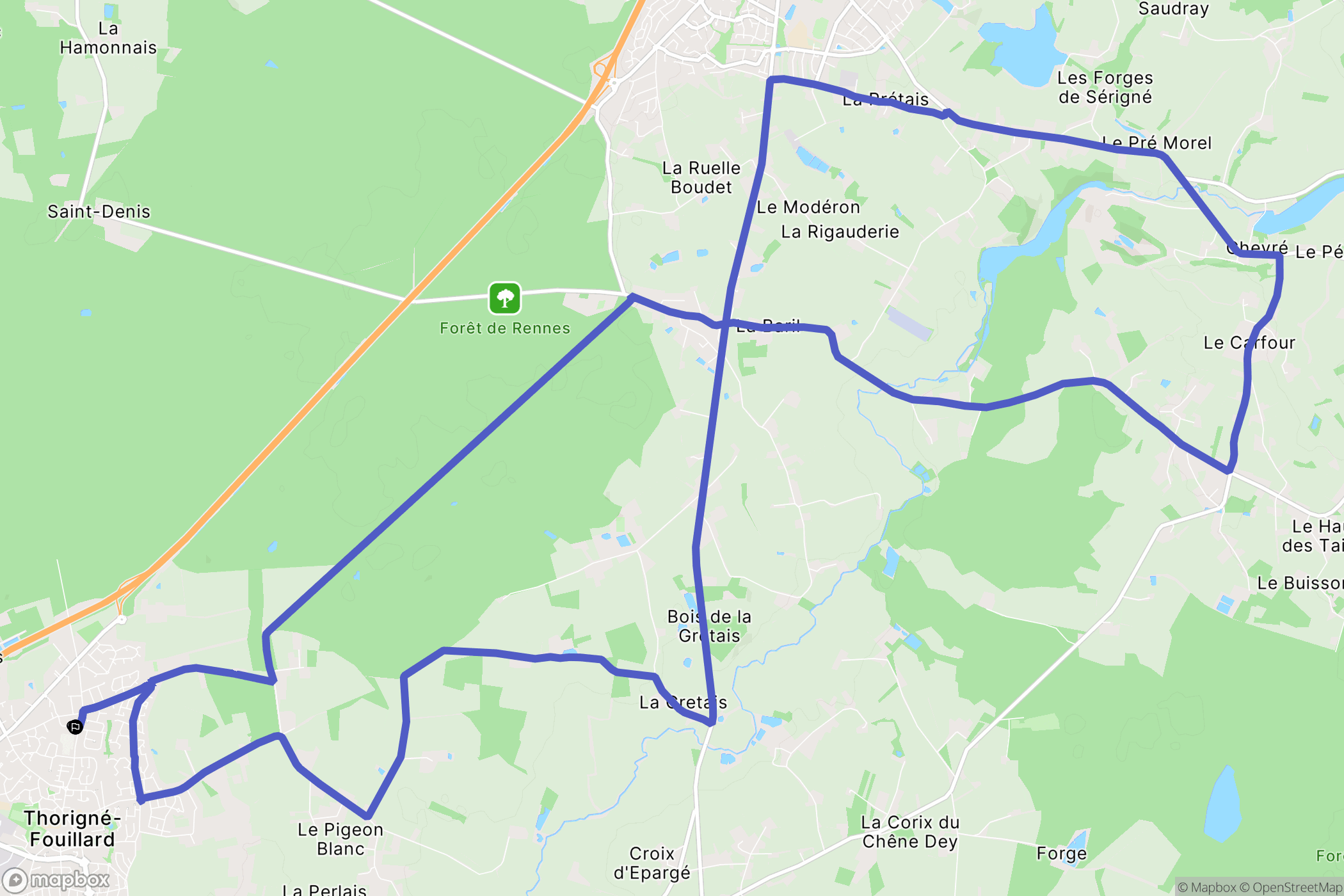 Thorigné-Fouillard : carte du parcours de randonnée - France