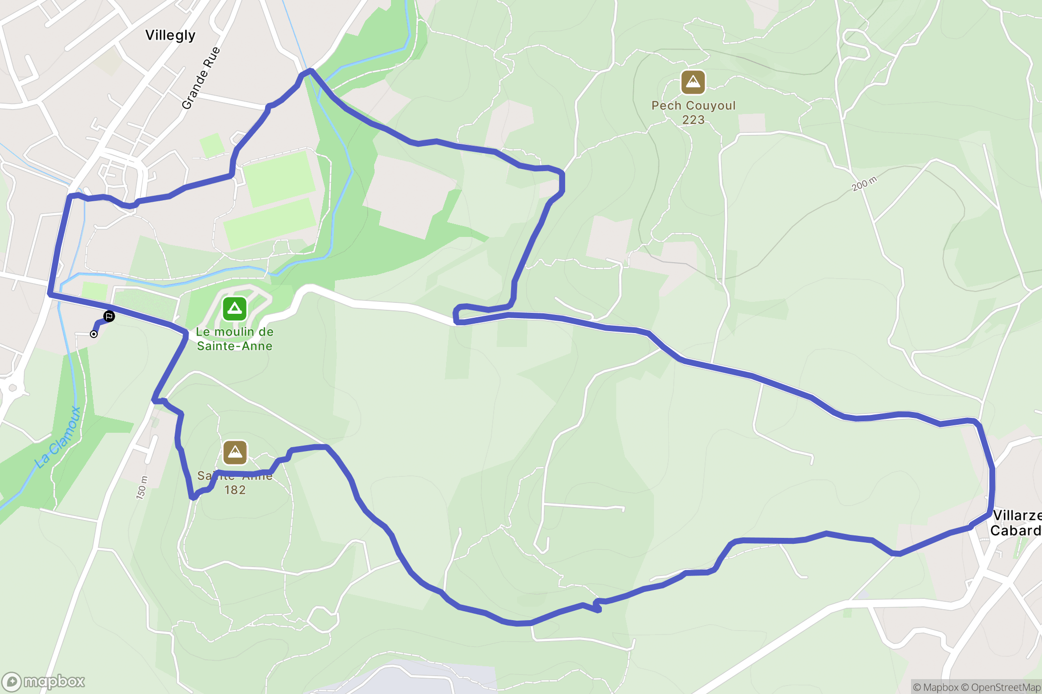 Villegly : carte du parcours de randonnée - France