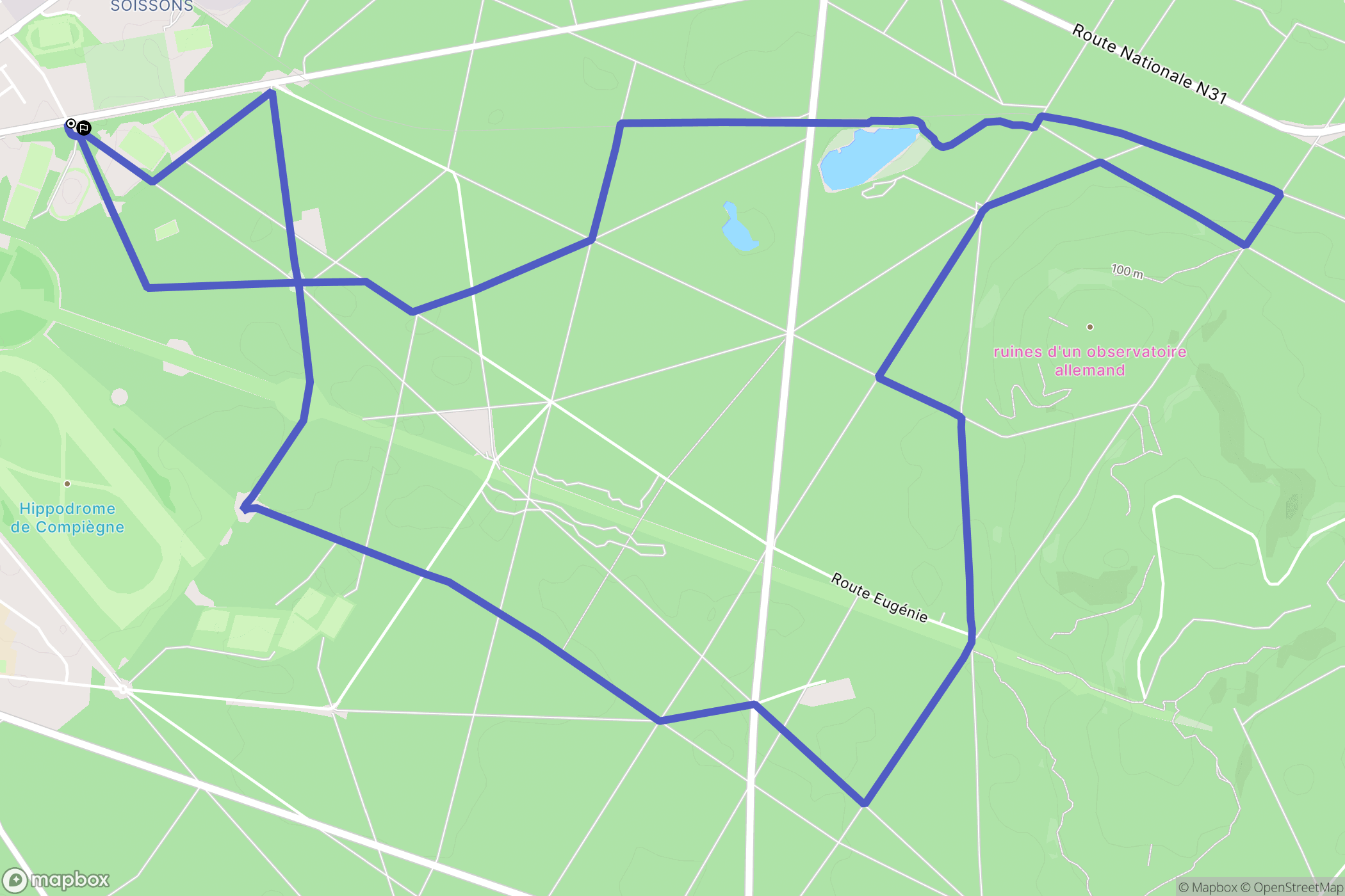 Compiègne : carte du parcours de randonnée - France