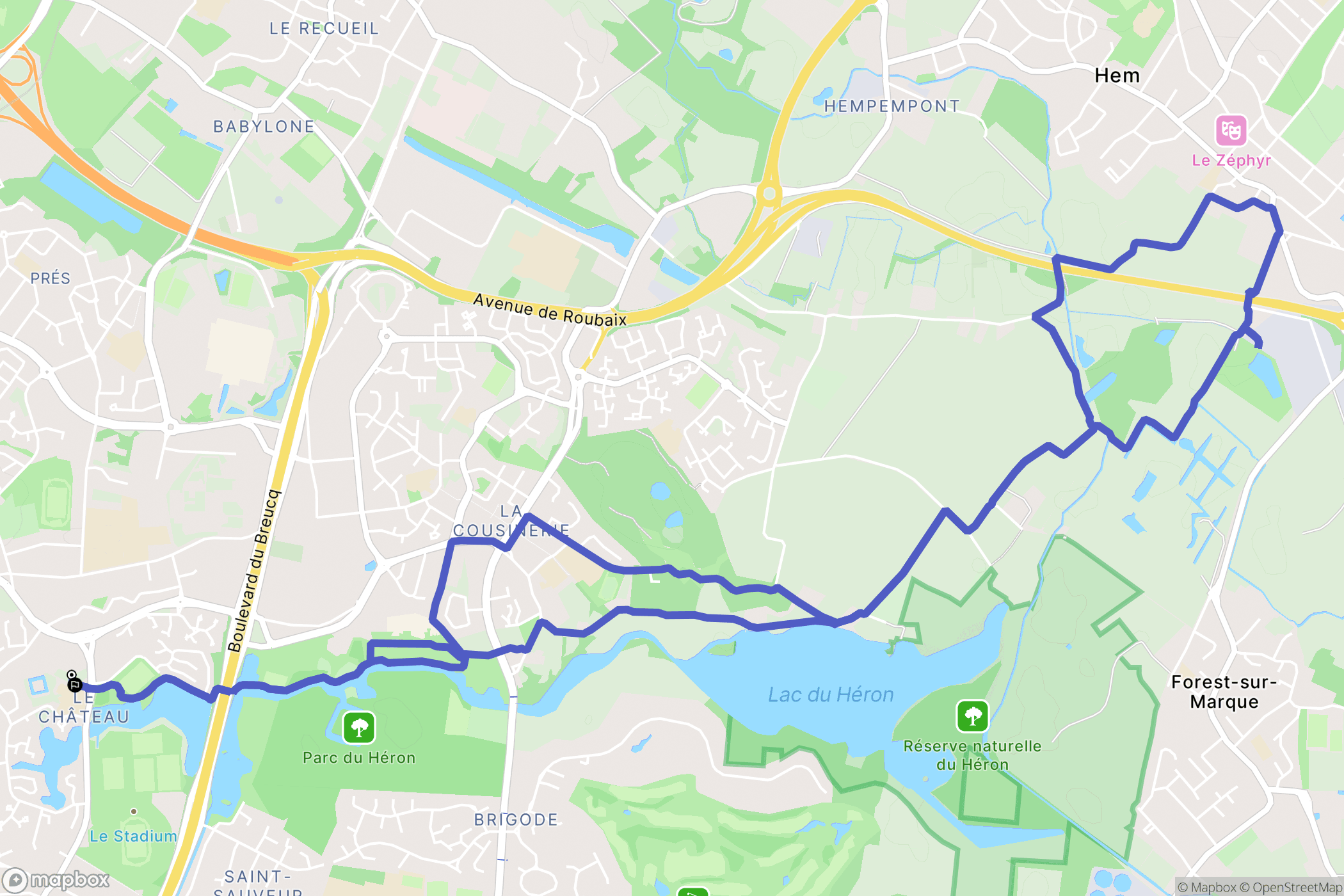 Villeneuve-d'Ascq : carte du parcours de randonnée - France