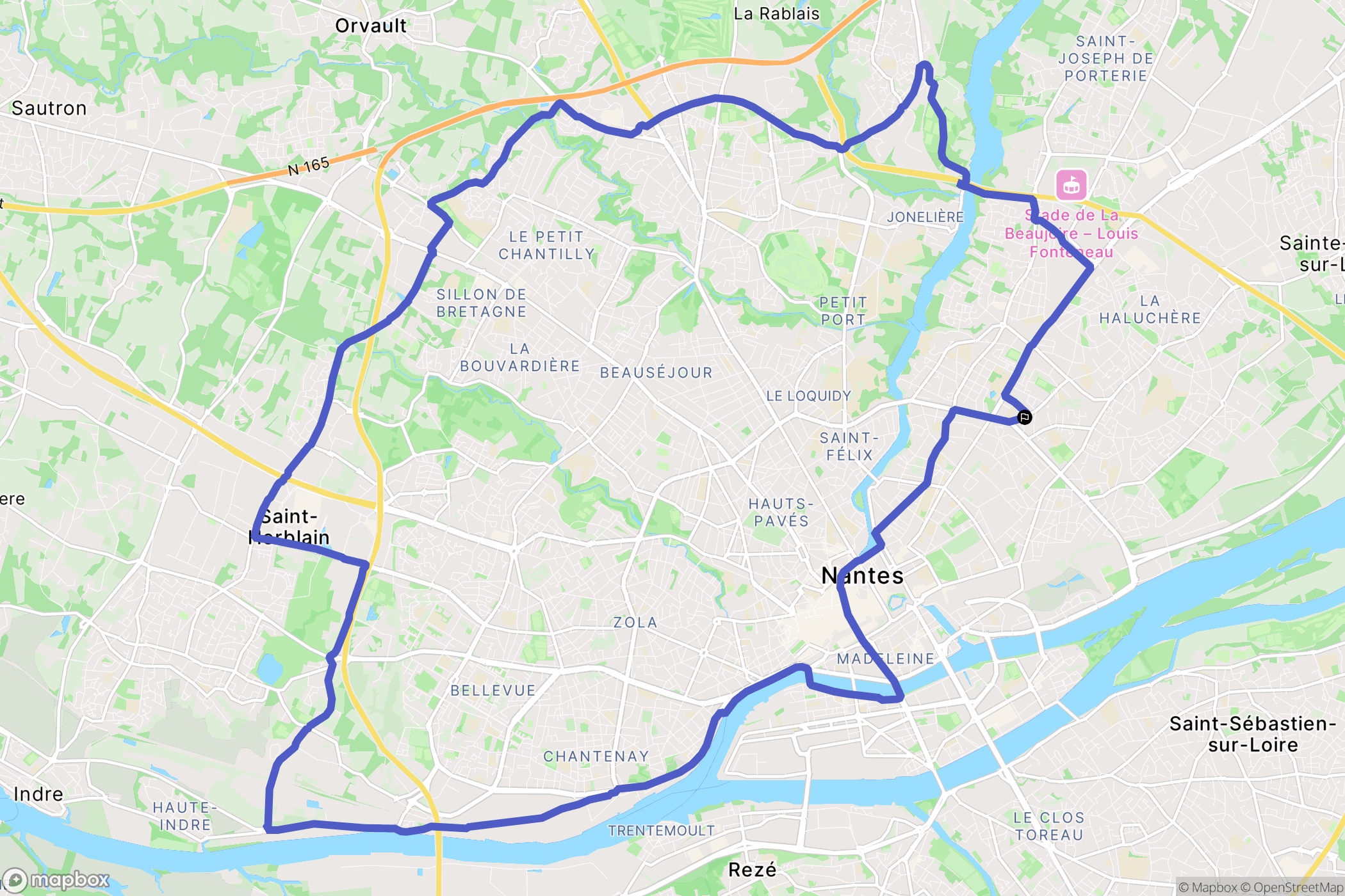Nantes : carte du parcours de randonnée - France