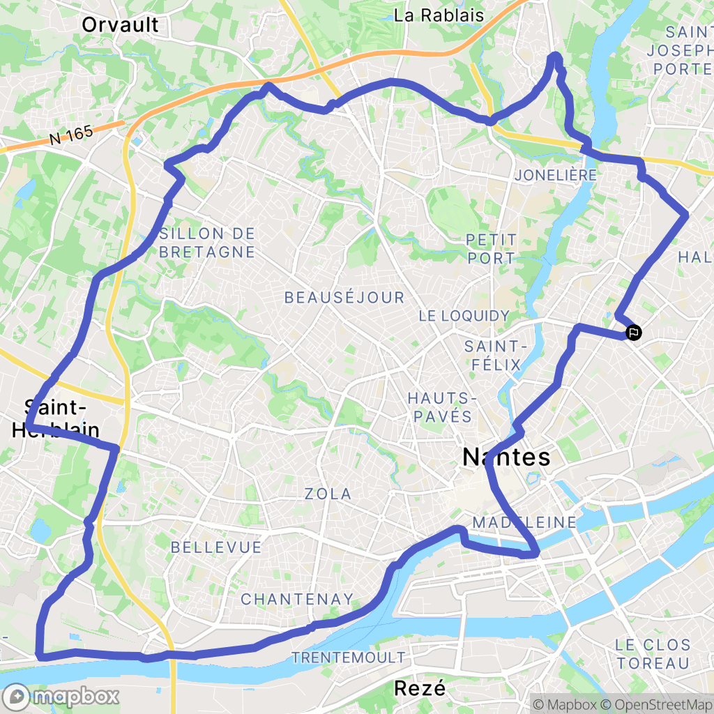Nantes : carte du parcours de randonnée - France