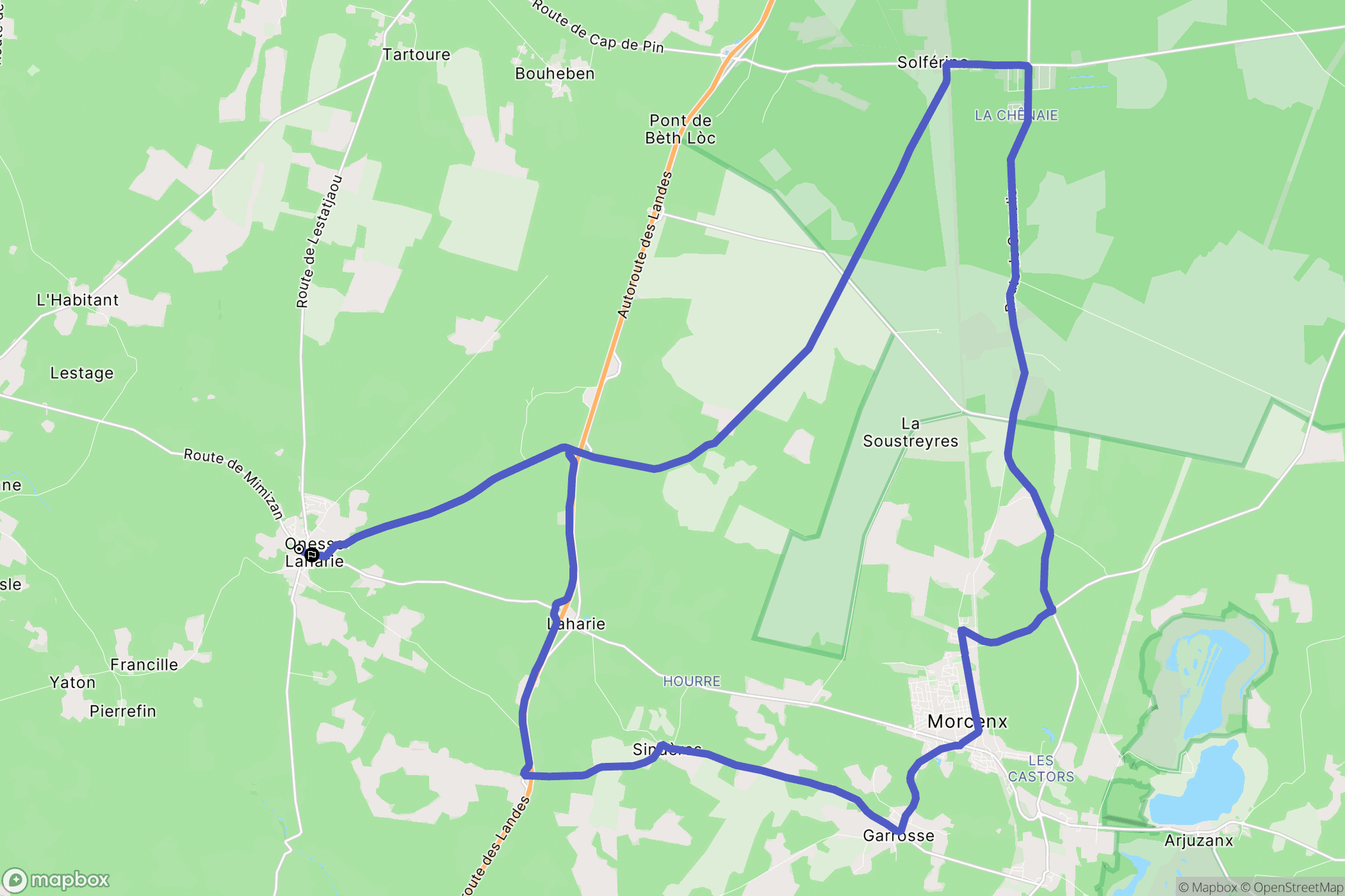 Onesse-Laharie : carte du parcours de randonnée - France