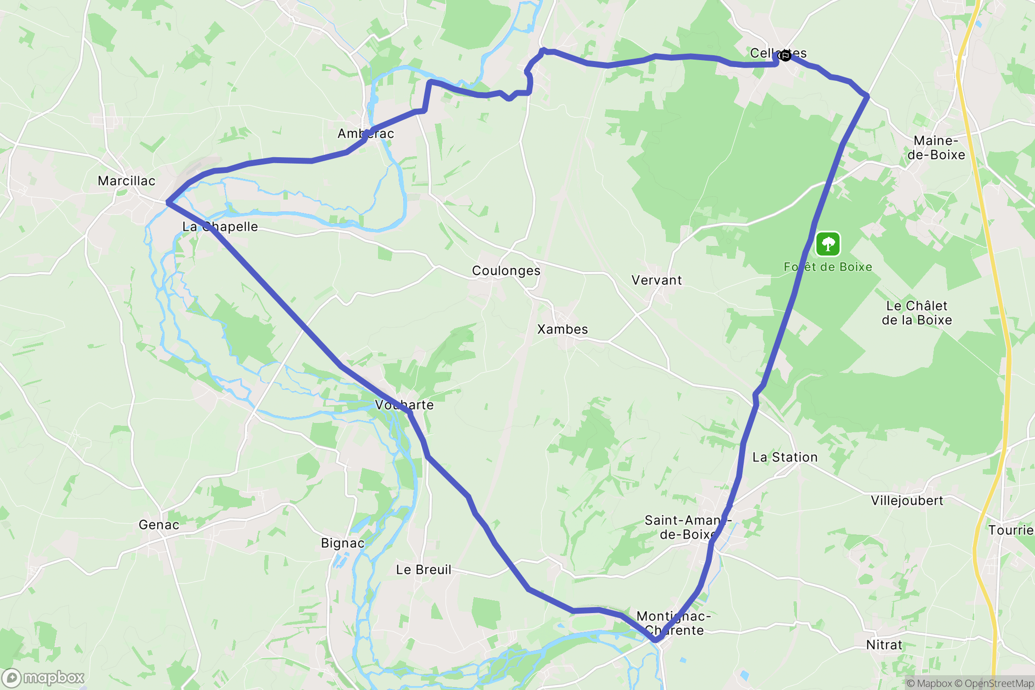 Cellettes : carte du parcours de randonnée - France