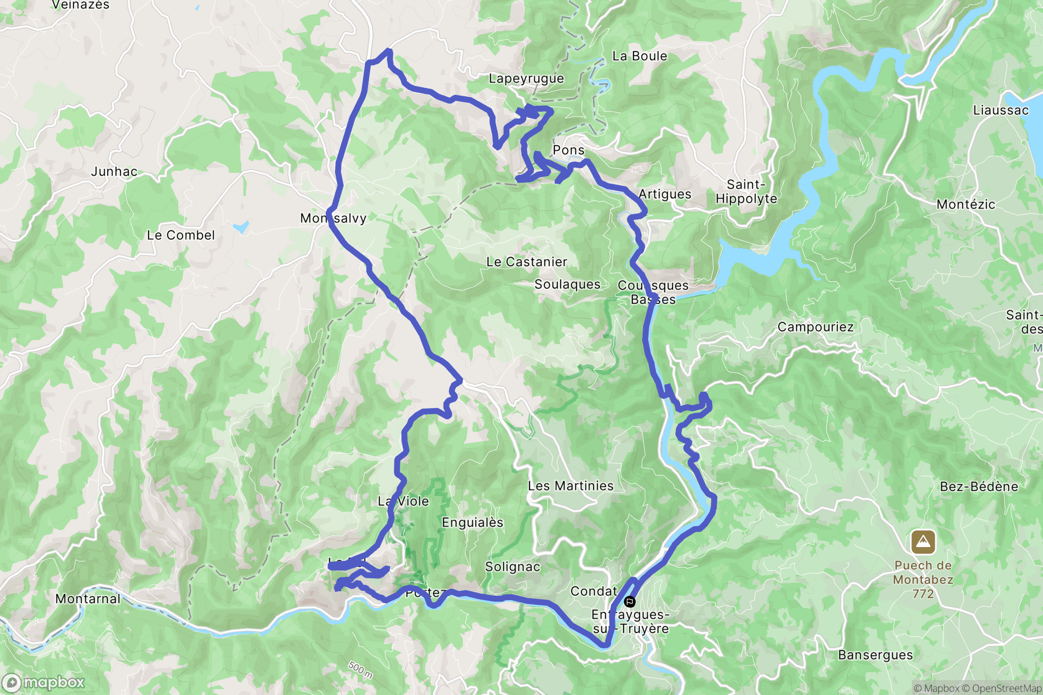 Entraygues-sur-Truyère : carte du parcours de randonnée - France