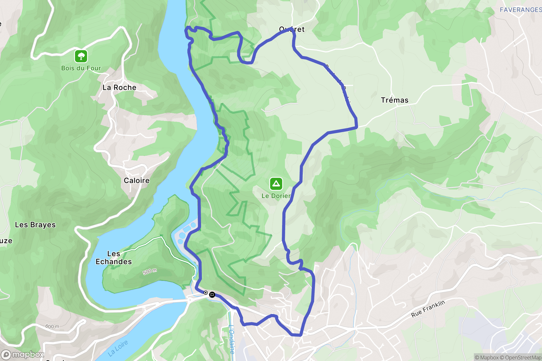 Unieux : carte du parcours de randonnée - France