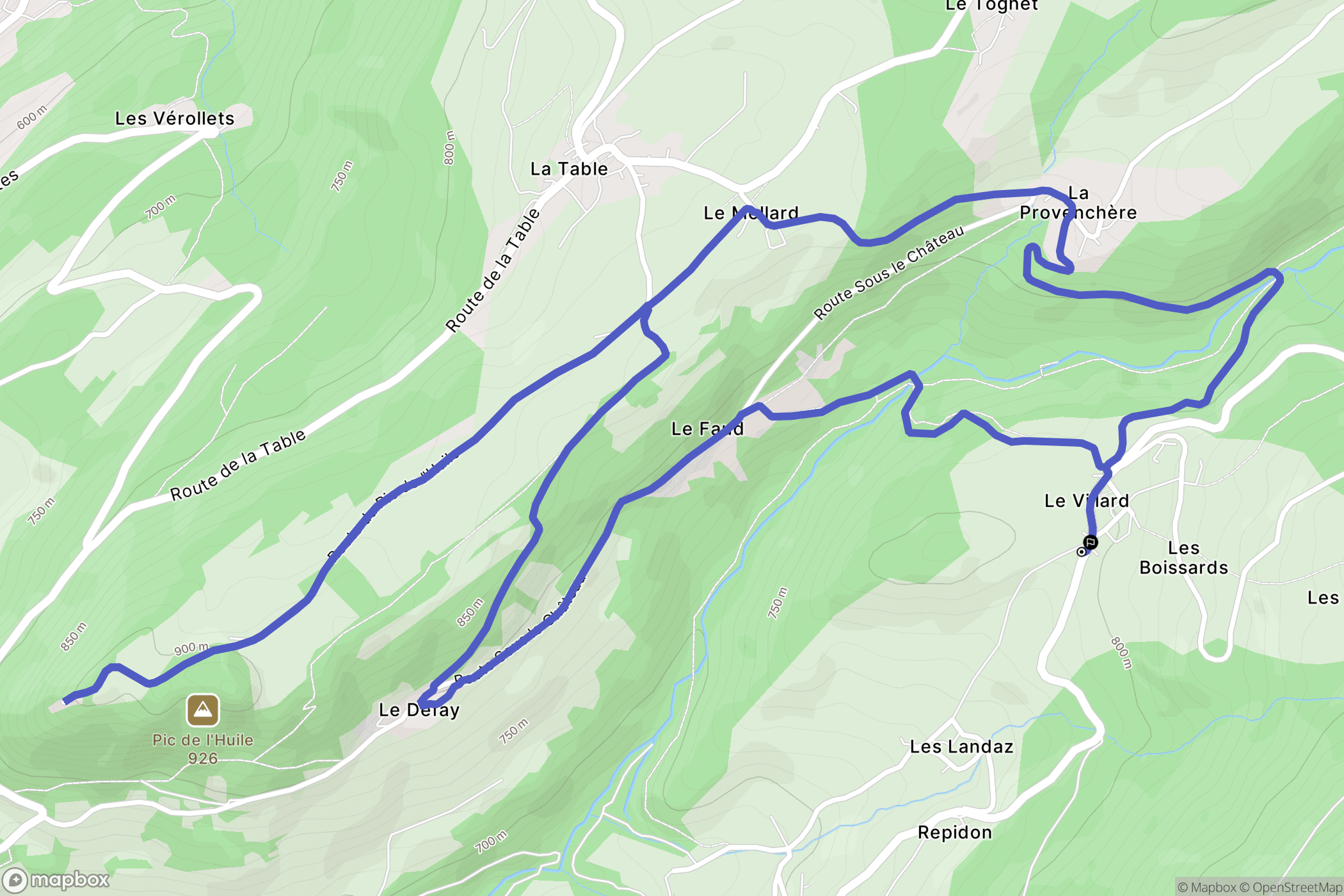 La Table : carte du parcours de randonnée - France