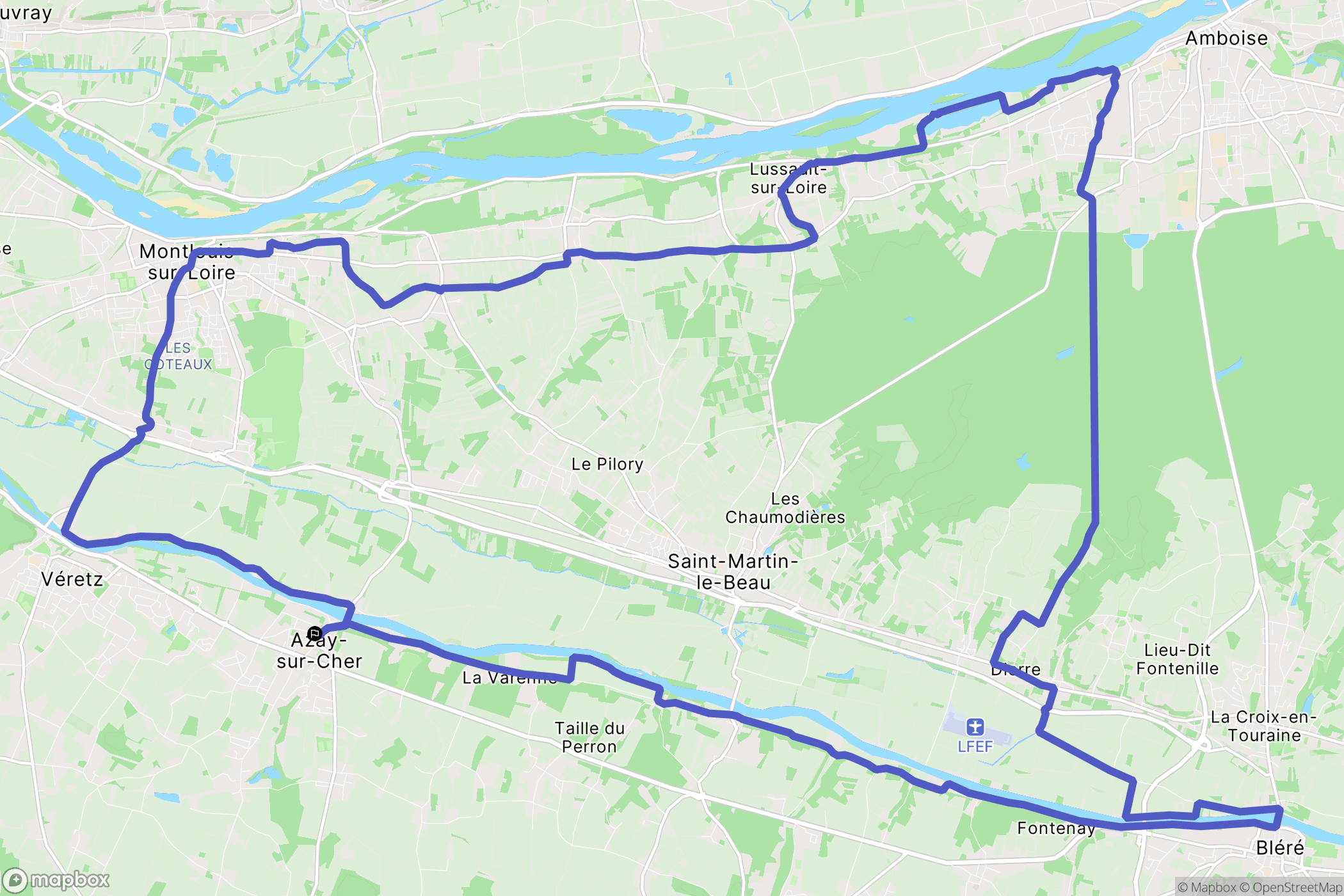 Azay-sur-Cher : carte du parcours de randonnée - France