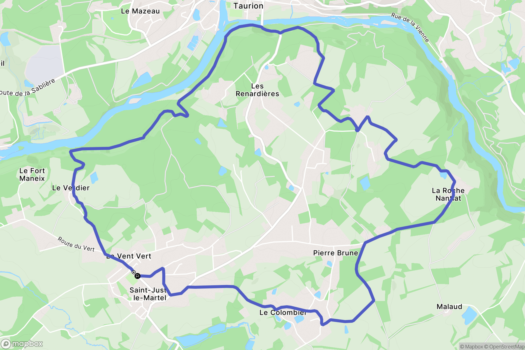 Saint-Just-le-Martel : carte du parcours de randonnée - France