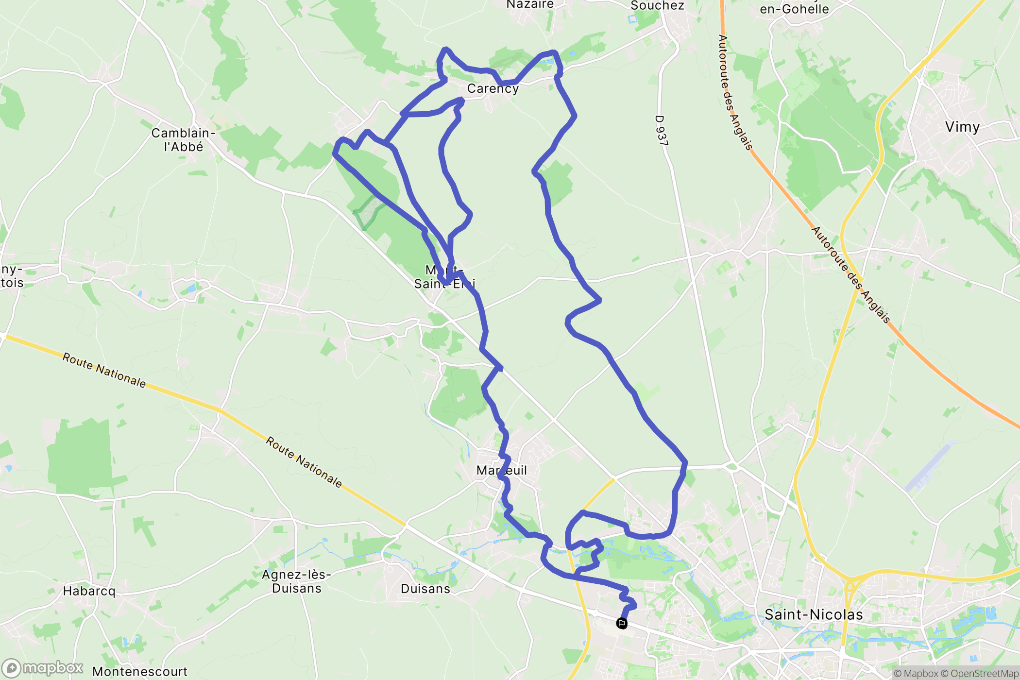 Arras : carte du parcours de randonnée - France