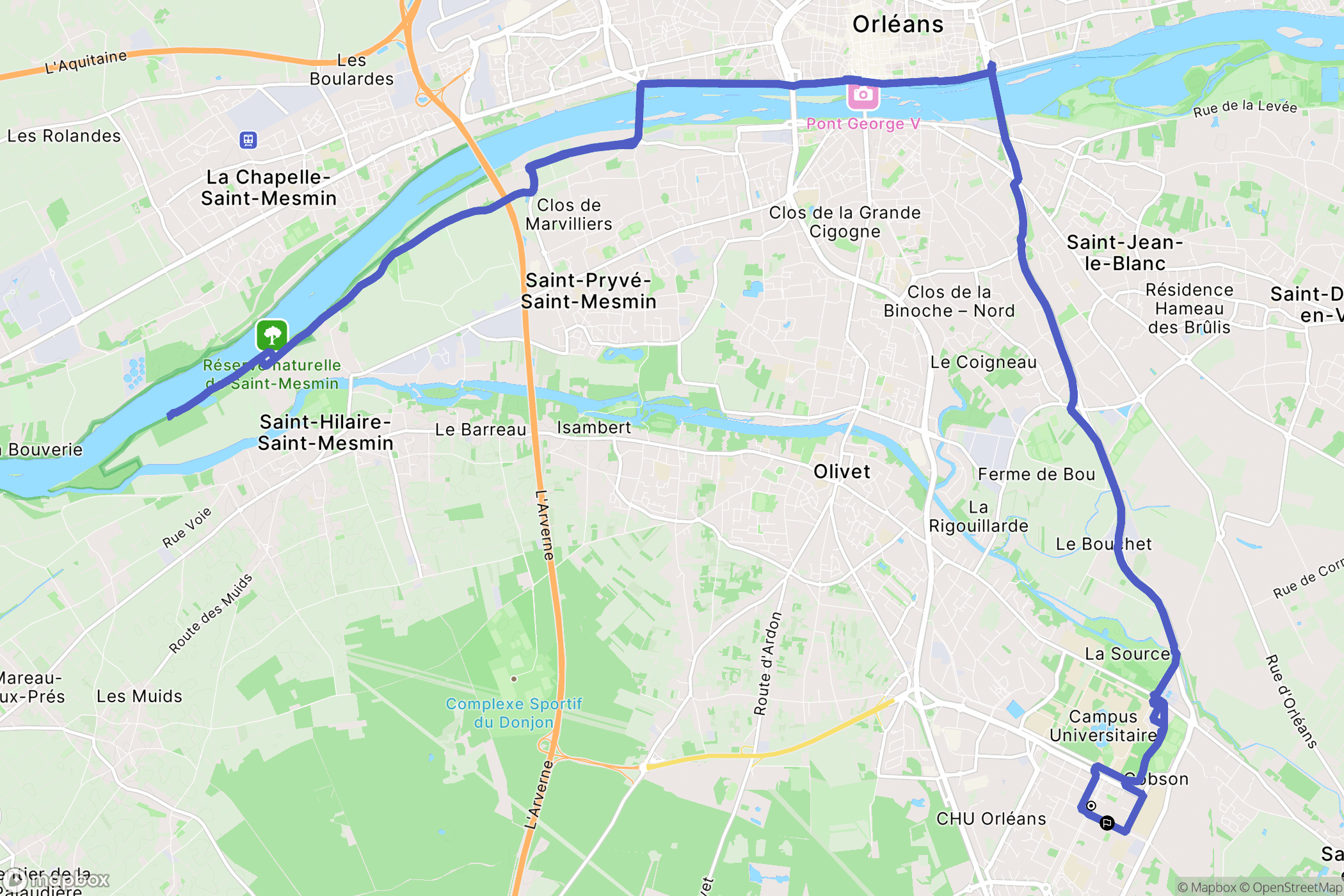 Orléans : carte du parcours de randonnée - France
